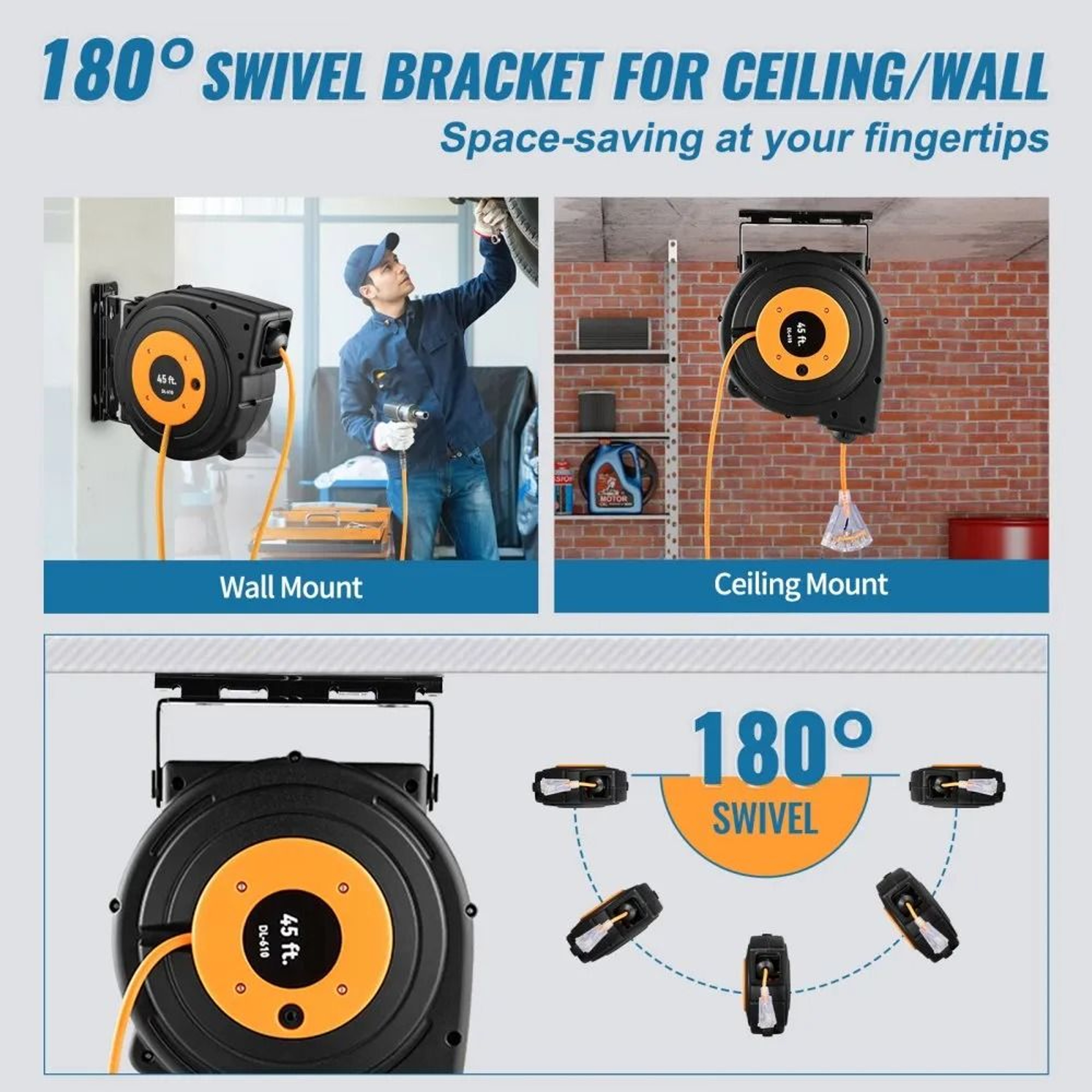Heavy Duty Retractable Extension Cord Reel Power Cord 4