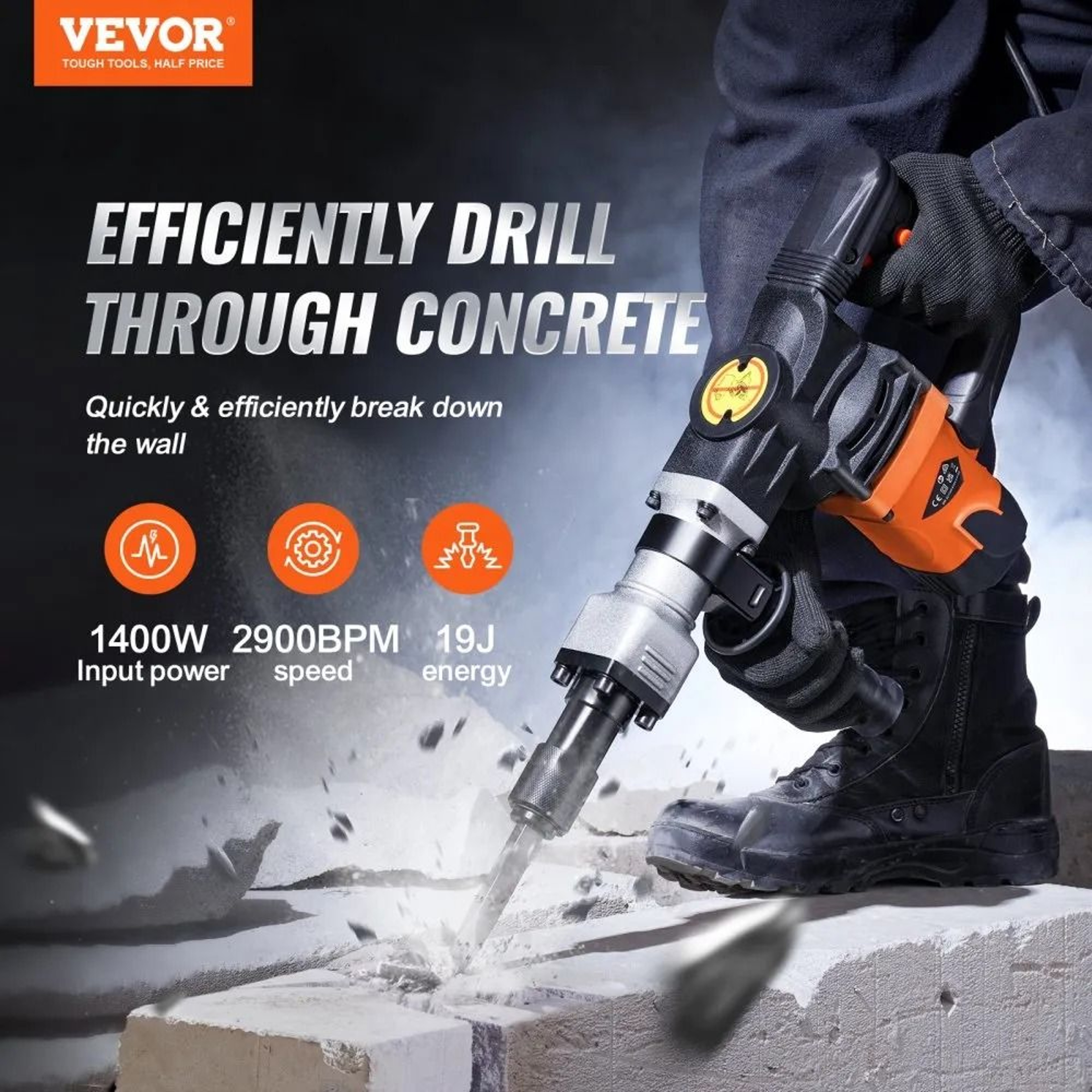 Electric Hammer Demolition Jack Hammer Concrete Breaker Chisel Bit Industrial Power Tool 1