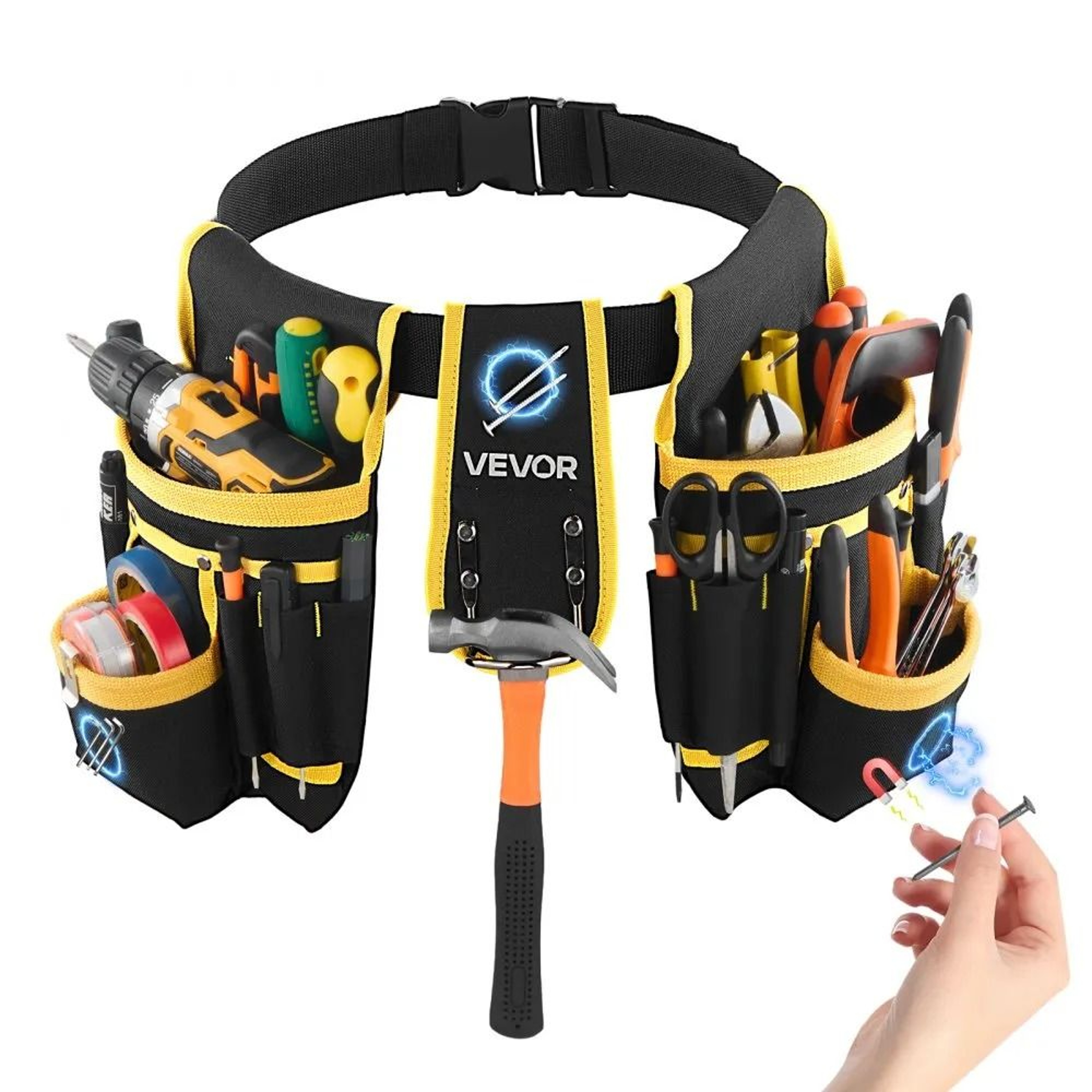 Heavy Duty Tool Belt With Magnetic Pouches  Pockets For Carpenters And Electricians 0