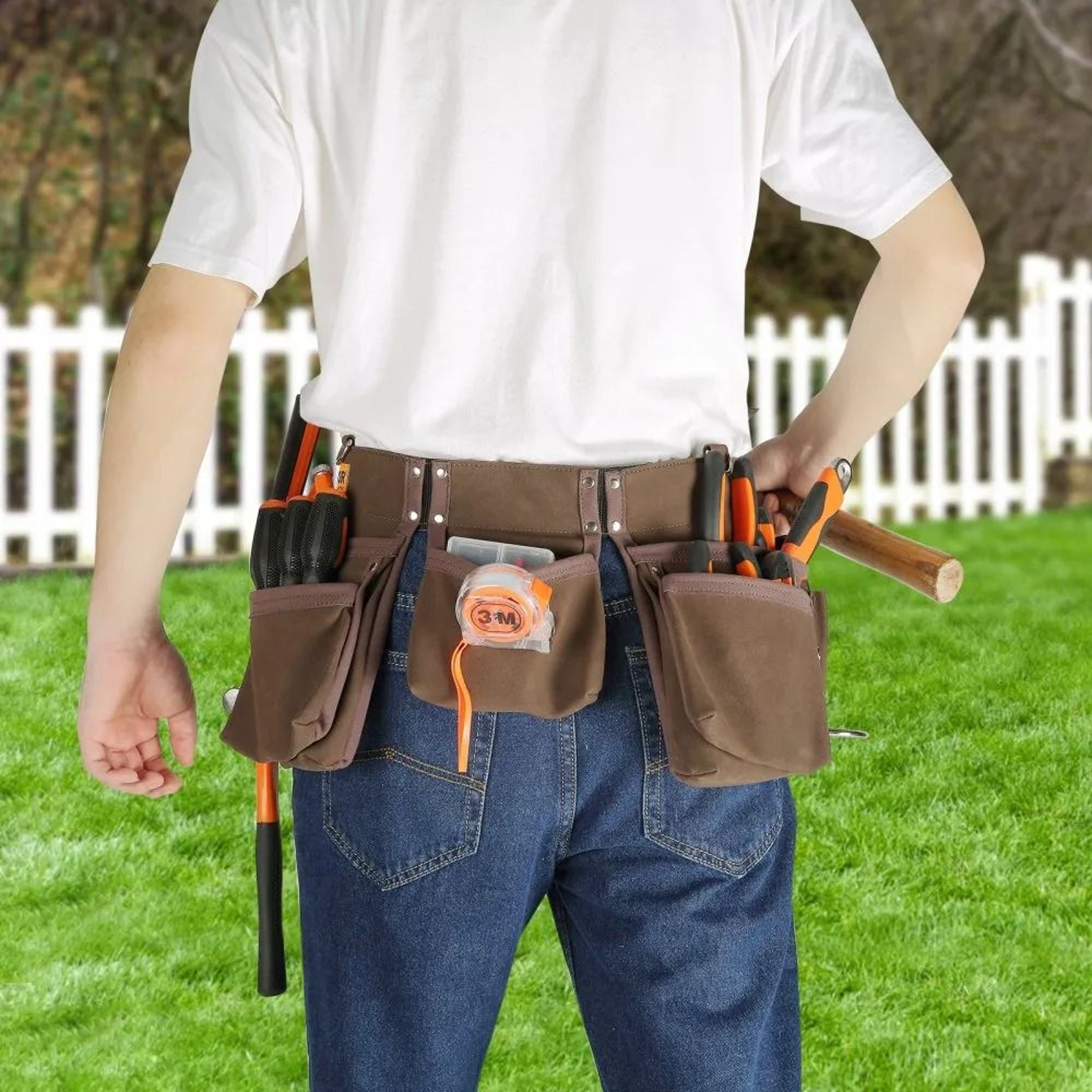 Heavy Duty Leather Tool Belt With Pockets  Dual Hammer Loops 5
