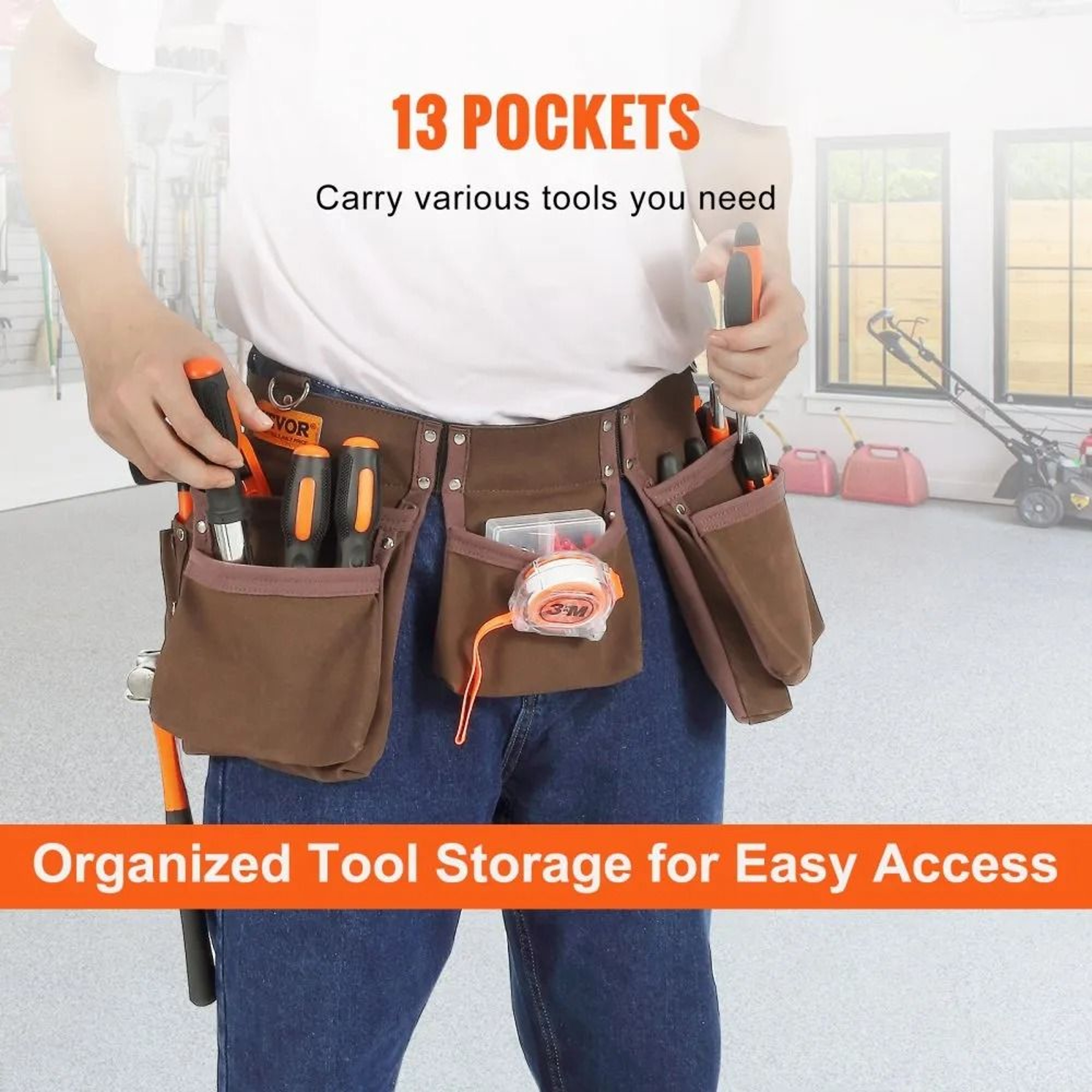 Heavy Duty Leather Tool Belt With Pockets  Dual Hammer Loops 4