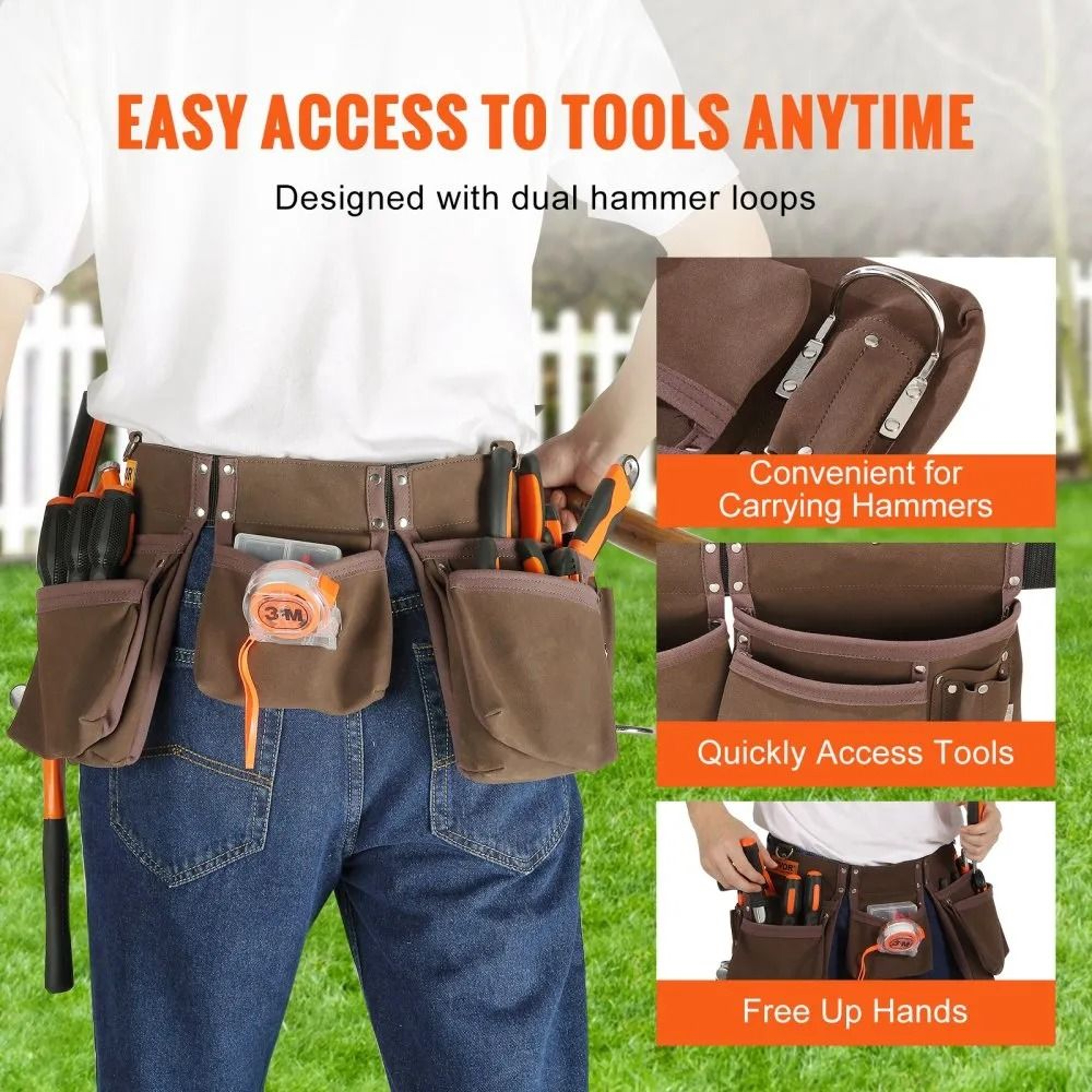 Heavy Duty Leather Tool Belt With Pockets  Dual Hammer Loops 1