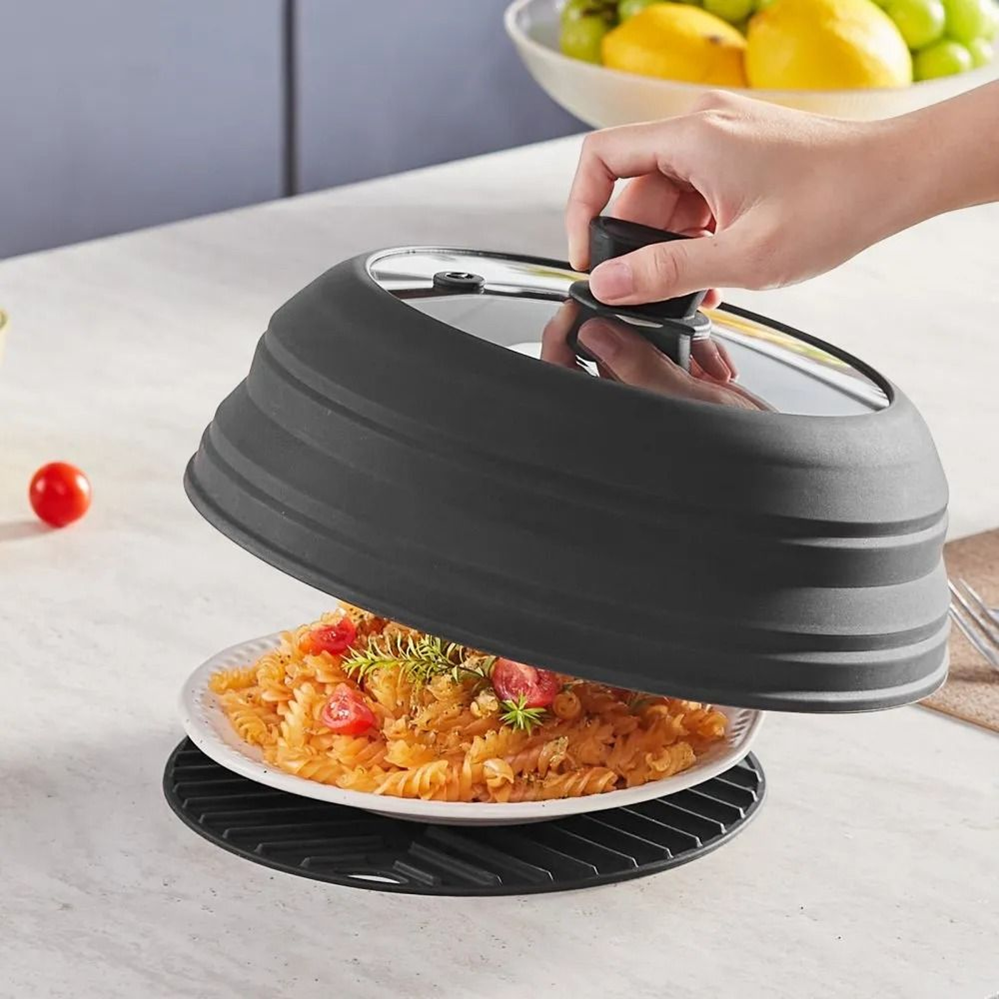 Collapsible Microwave Splatter Cover With Silicone Mat Heat Resistant Food Lid 6