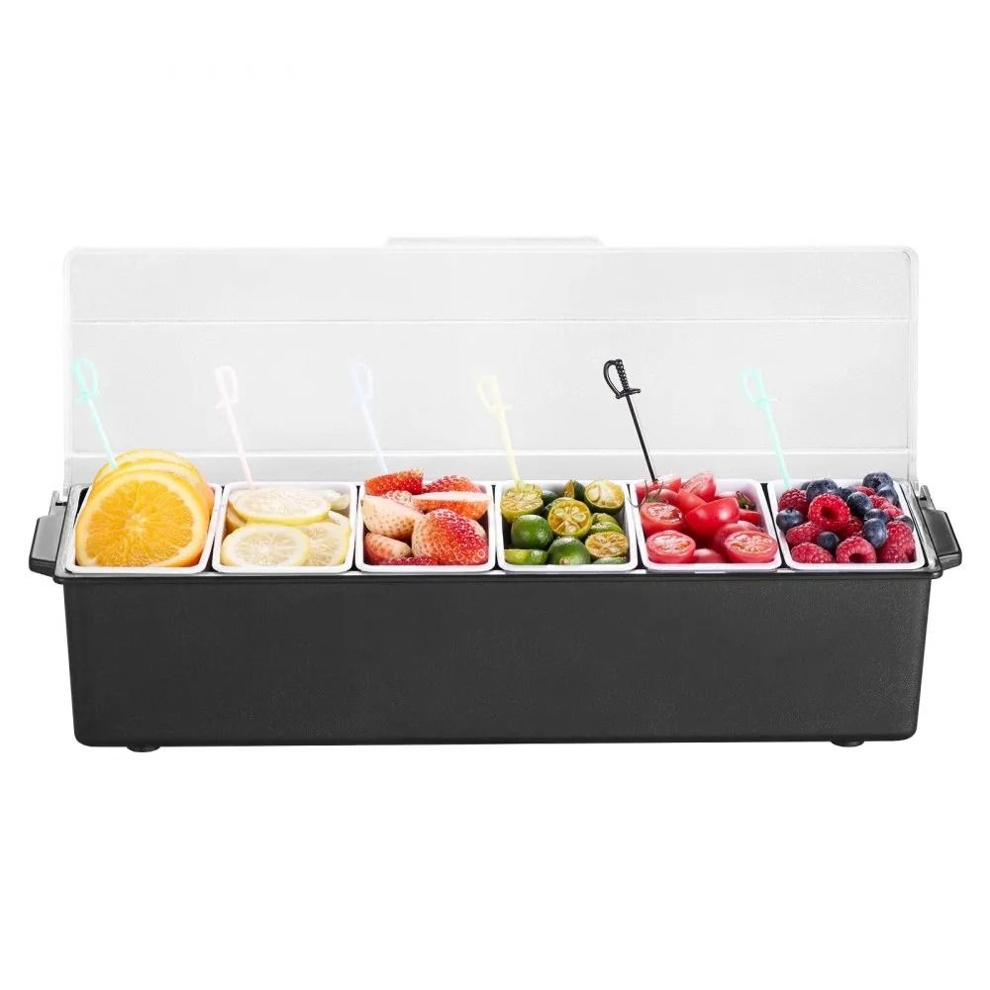 Ice Chilled Condiment Server Tray With Lid Compartment Garnish Caddy For Bar Taco Salad  Fruit 9
