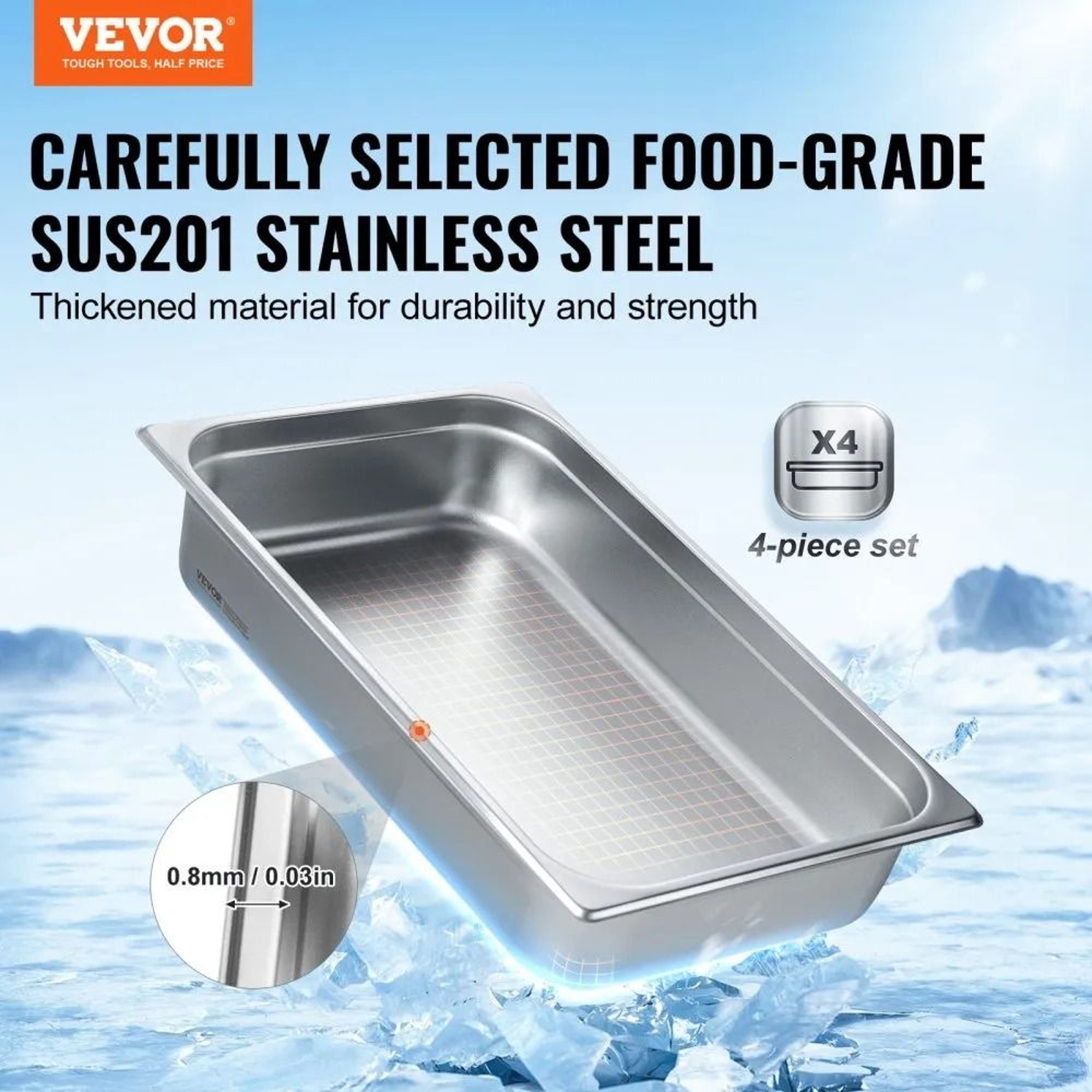 Full Size Stainless Steel Hotel Pans With Lids Pack Deep Steam Table Pans 1