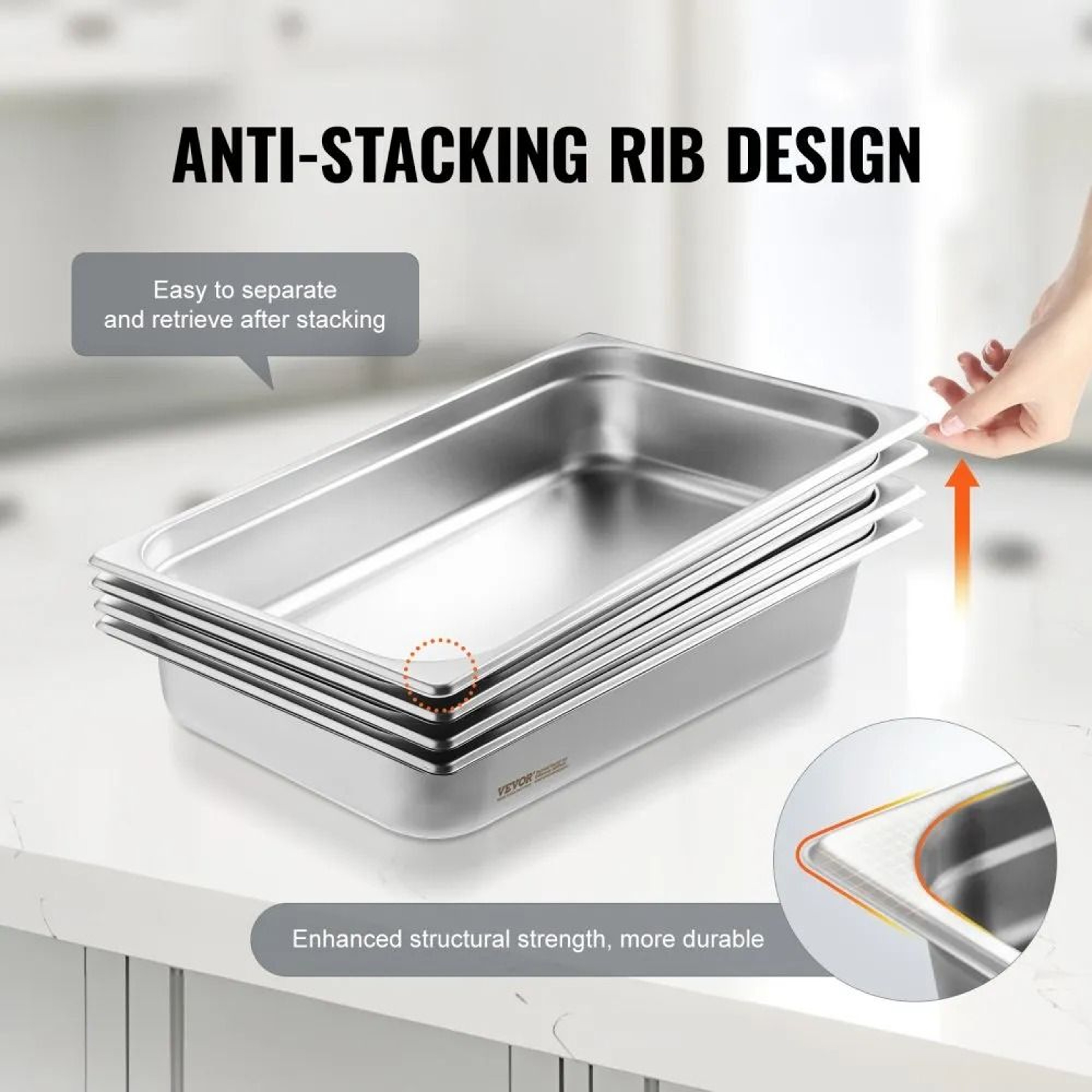 Full Size Stainless Steel Hotel Pans With Lids Pack Deep Steam Table Pans 4