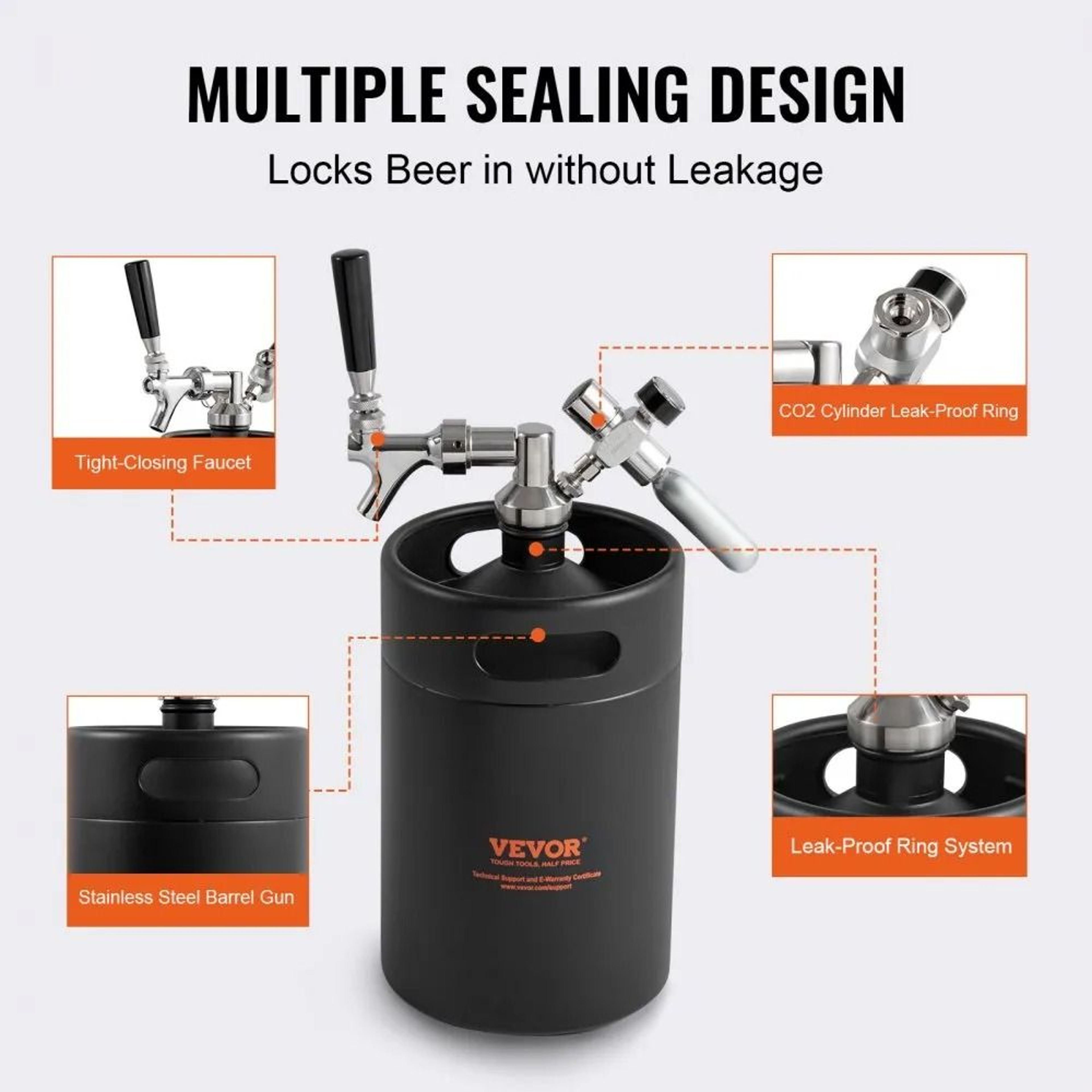 Beer Growler Tap System Stainless Steel Mini Keg With CO2 Regulator 2