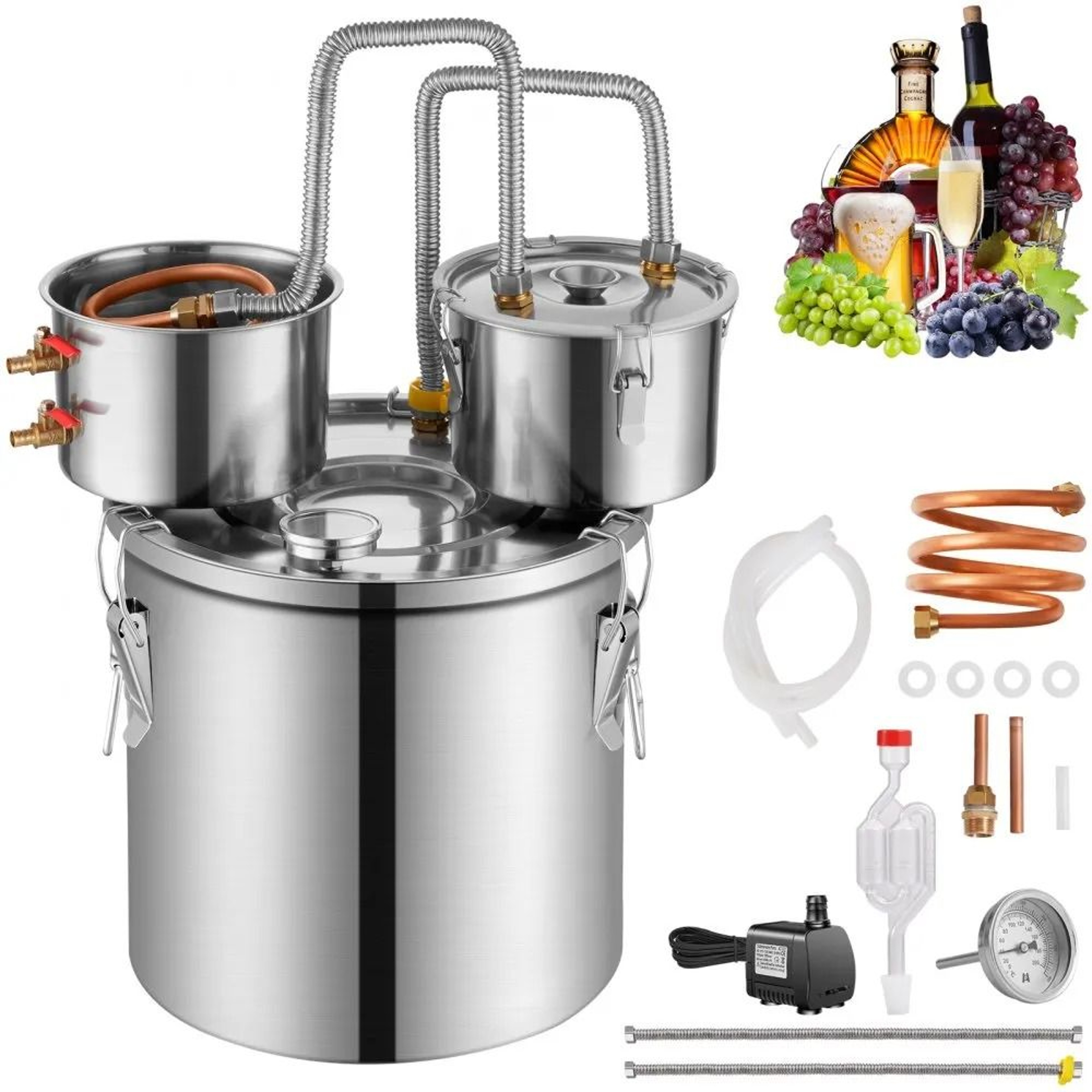 Alcohol Still With Thumper Keg  Copper Coil Dual Condenser Distiller Kit 0