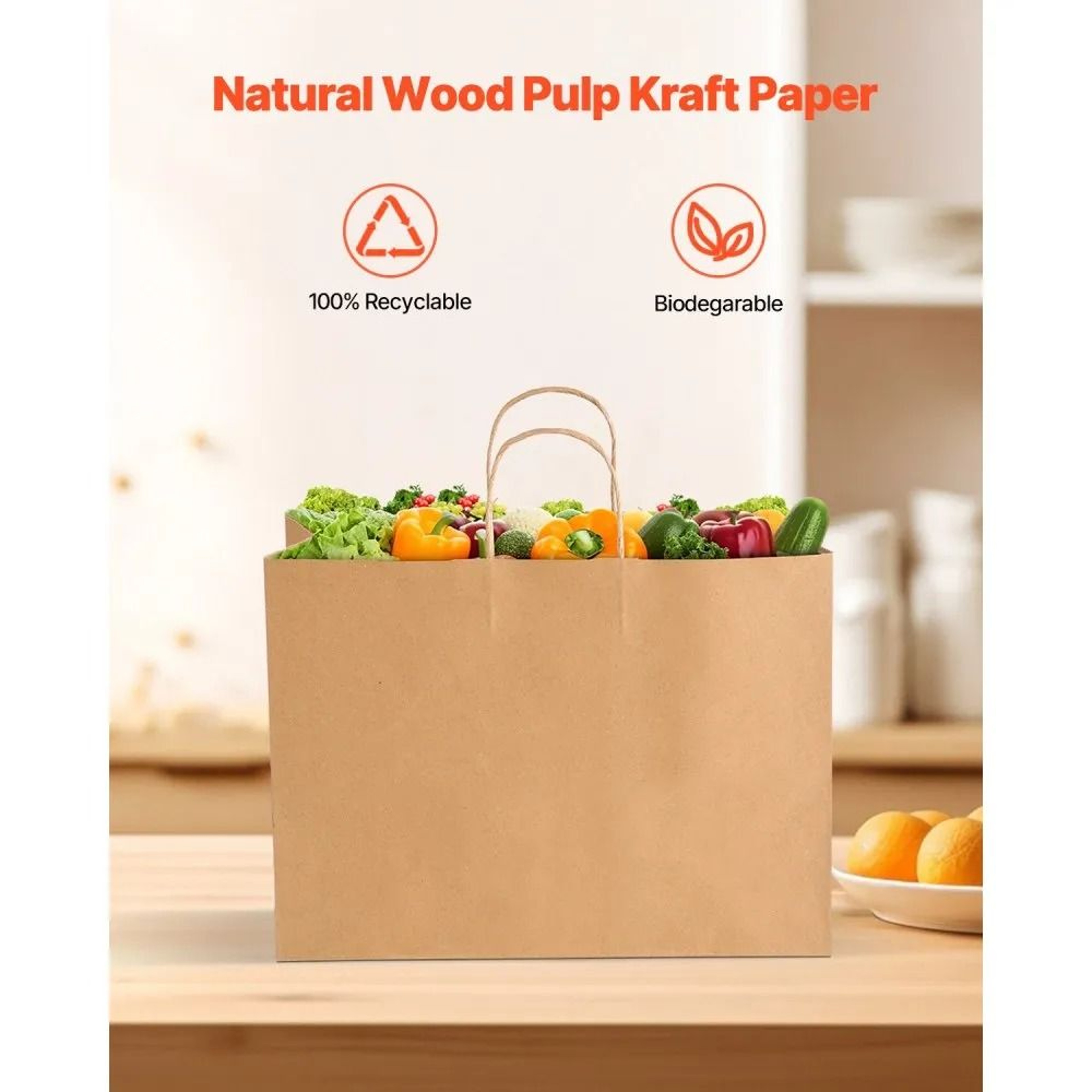 Large Kraft Paper Bags With Handles Reusable Brown Gift  Grocery Bags 1