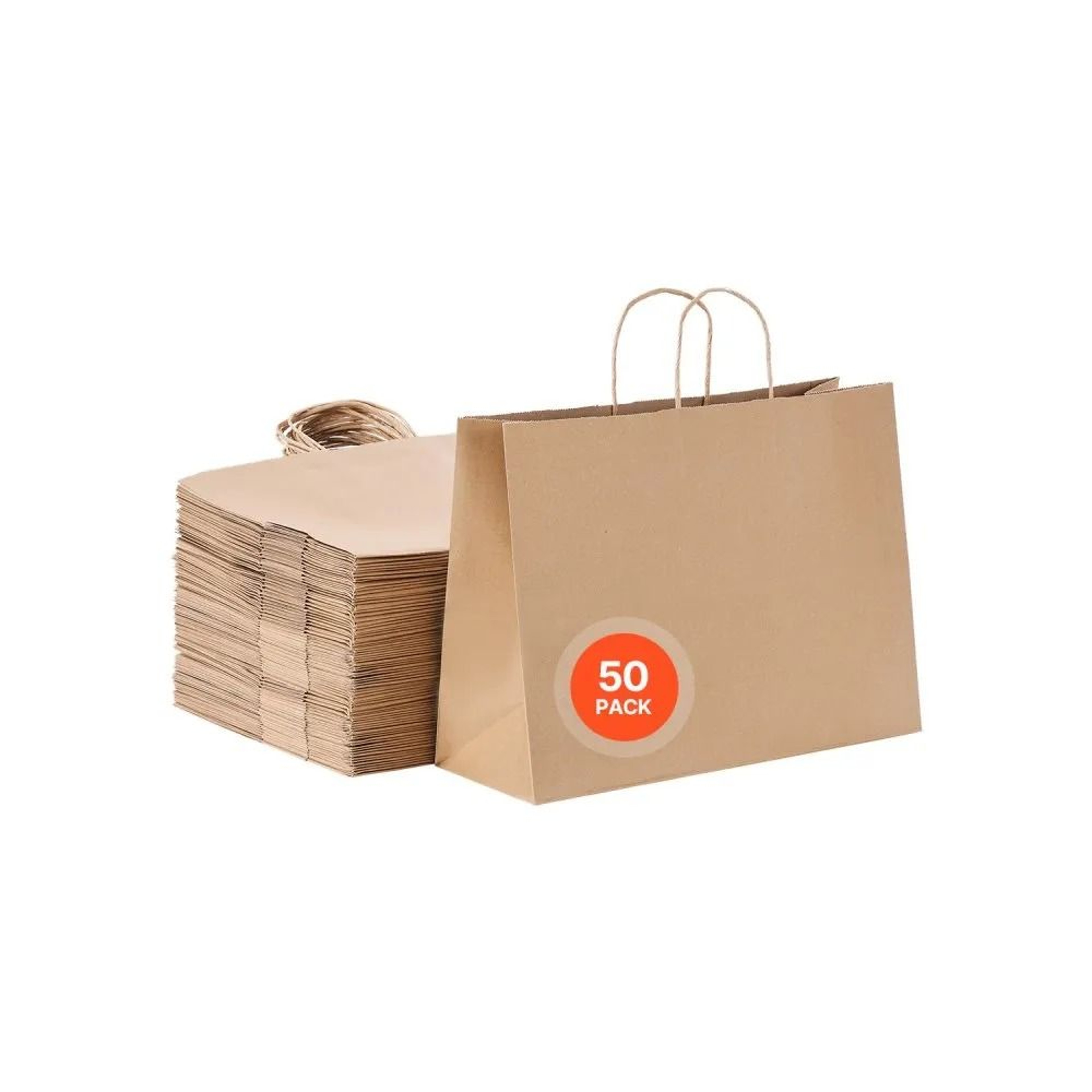 Large Kraft Paper Bags With Handles Reusable Brown Gift  Grocery Bags 0
