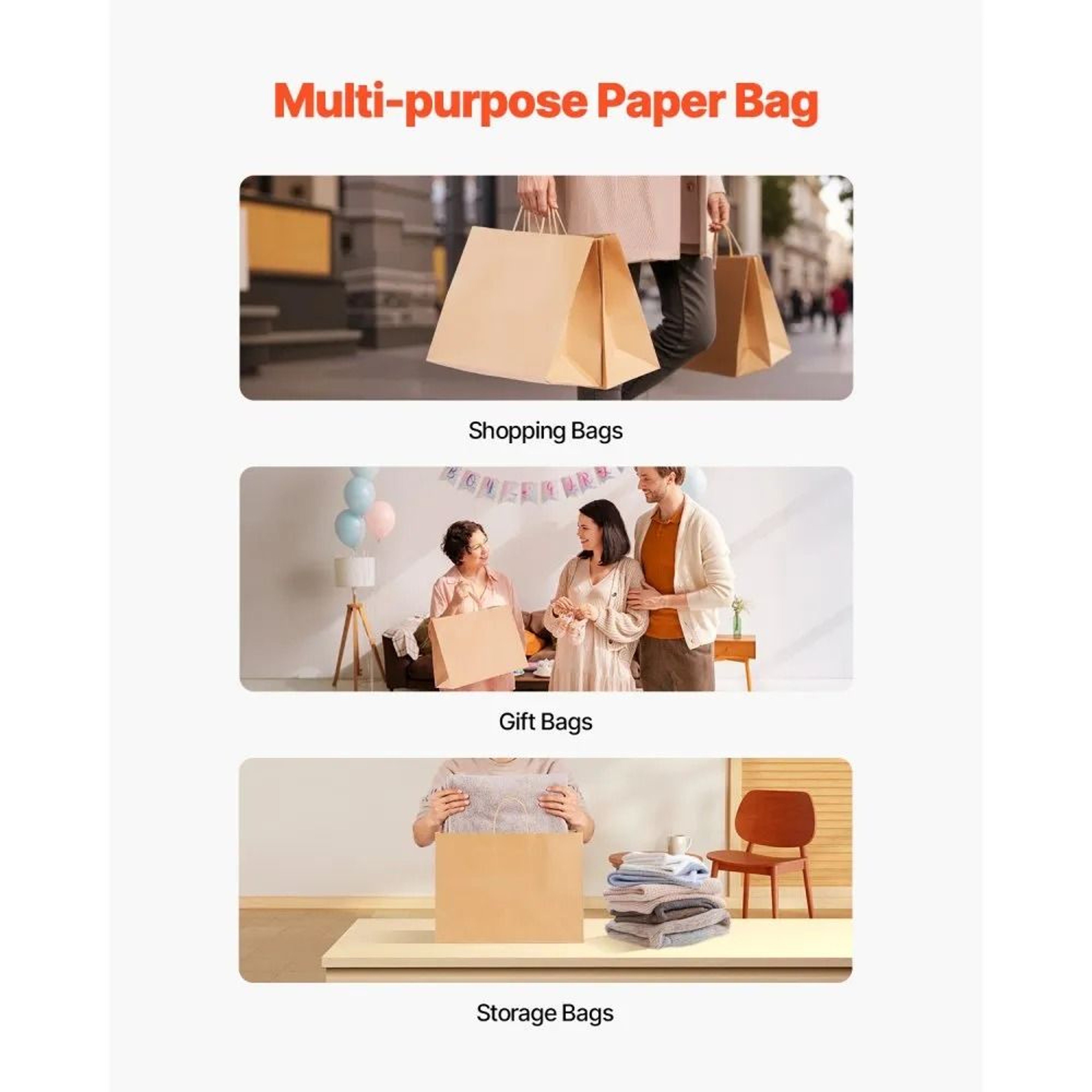 Large Kraft Paper Bags With Handles Reusable Brown Gift  Grocery Bags 2