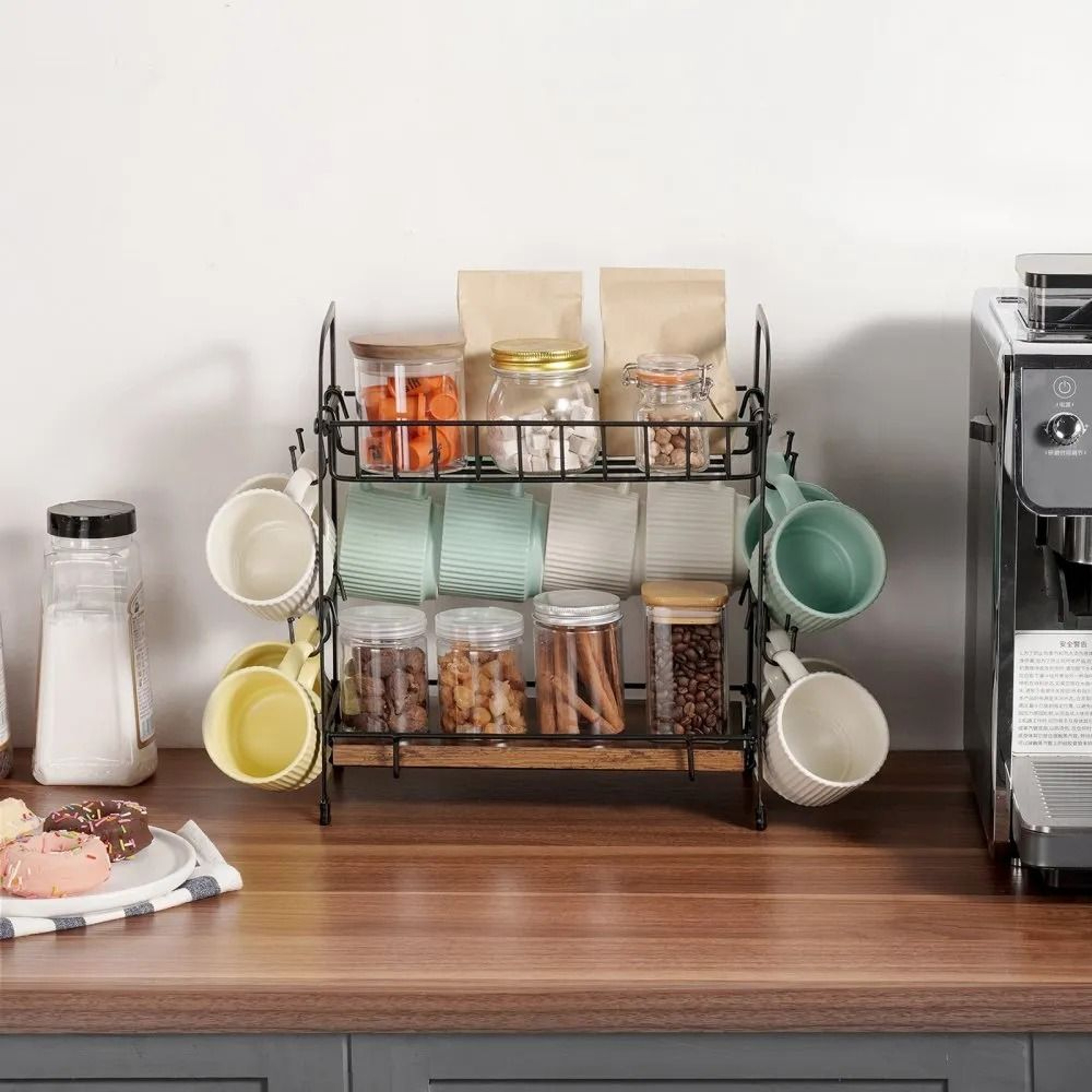 Countertop Coffee Station Organizer  Mug Holder With Movable Hooks 6