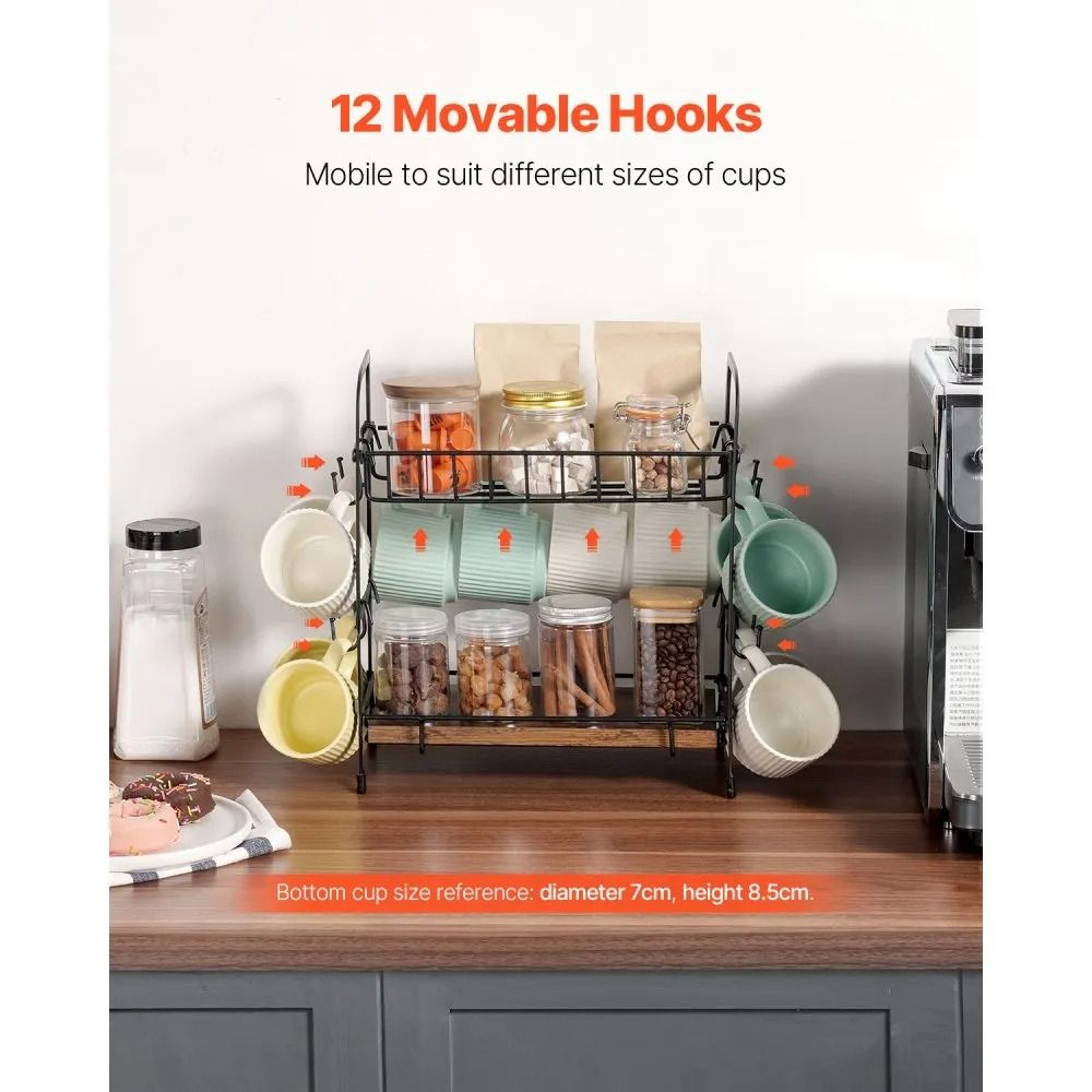 Countertop Coffee Station Organizer  Mug Holder With Movable Hooks 1