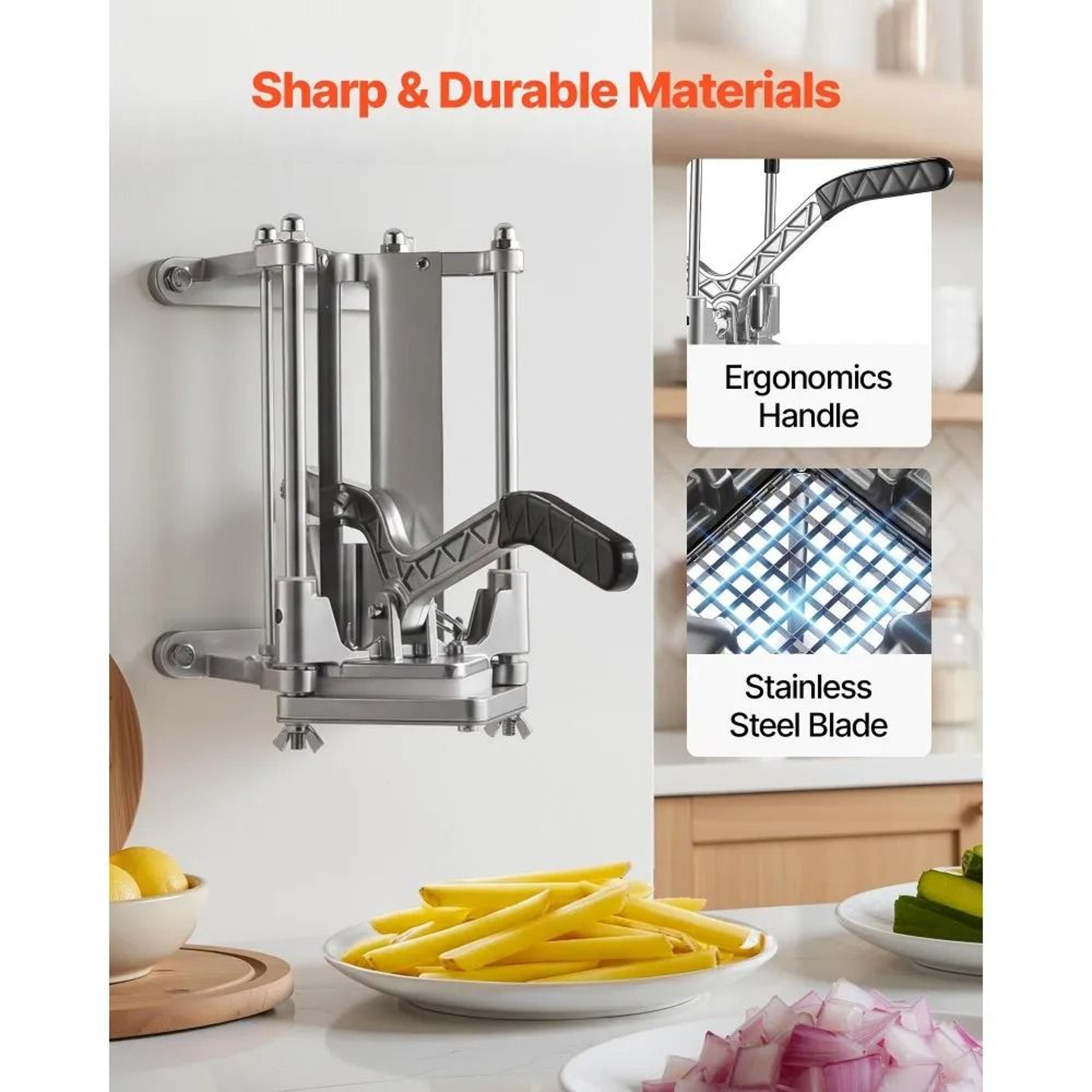 Heavy Duty Commercial French Fry Cutter  Vegetable Chopper With 4 Blades 2