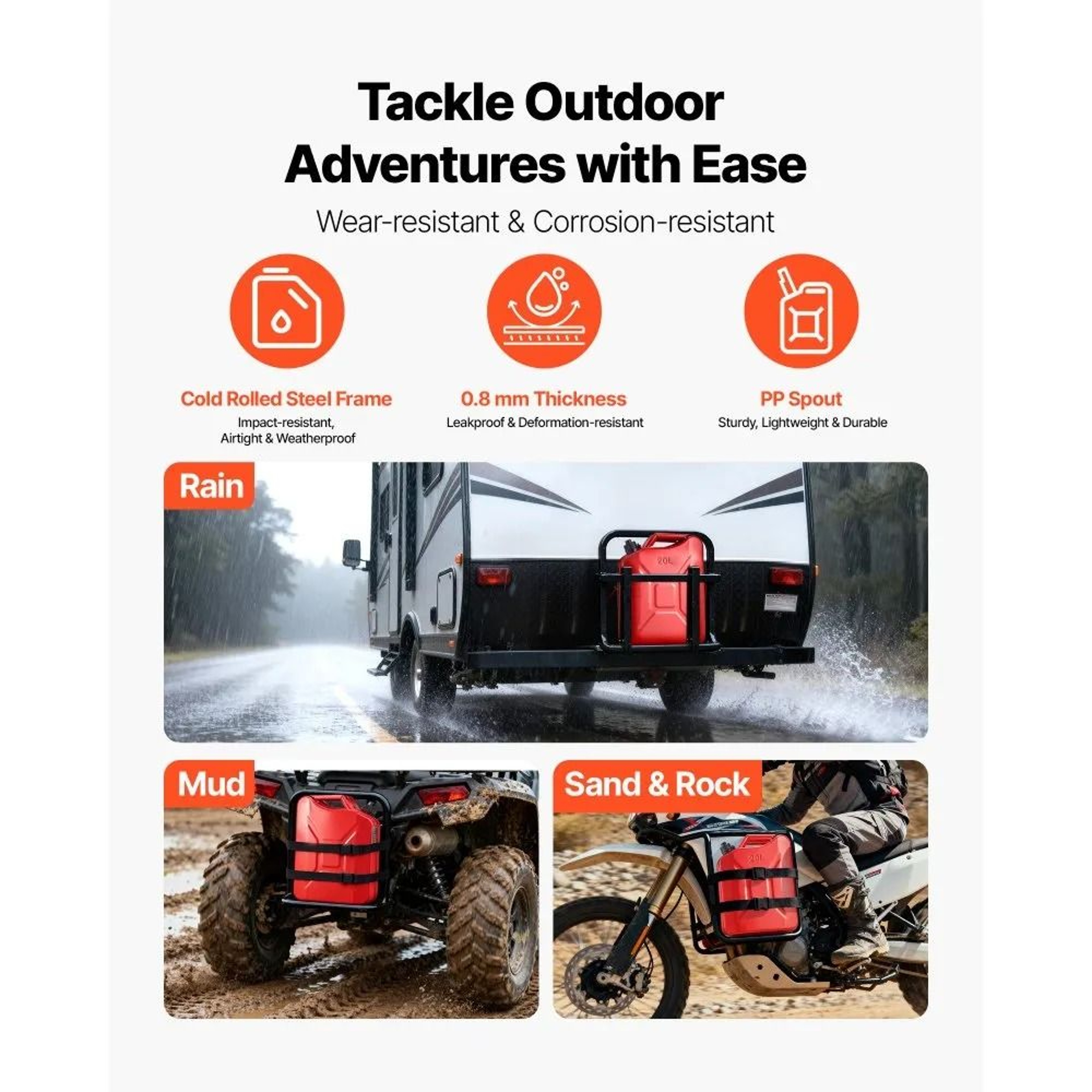 Heavy Duty Portable Gas Can Leakproof Metal Fuel Container For Cars ATVs  Outdoor Use 3