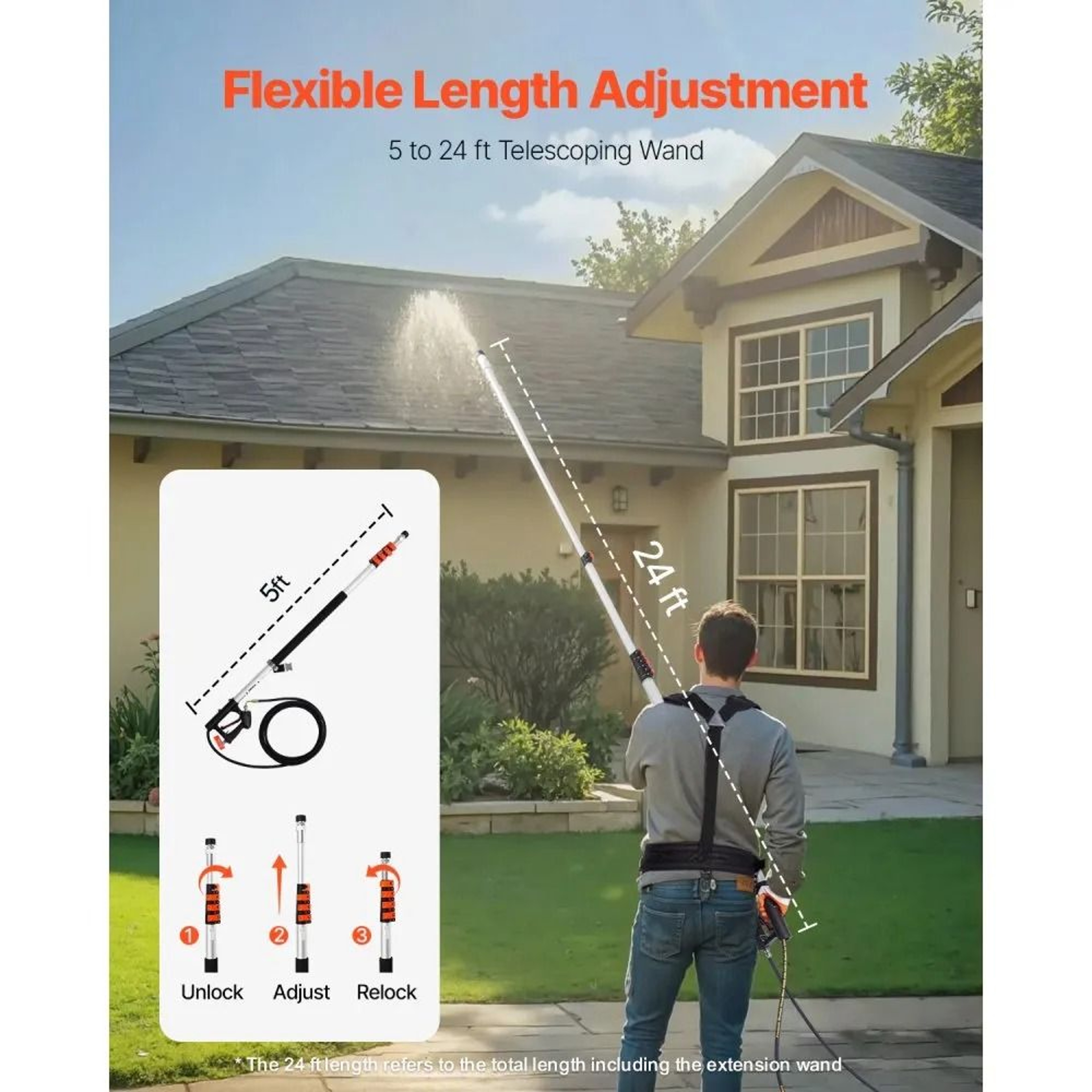 Telescopic Pressure Washer Wand With Brush Head  Gutter Cleaner 2