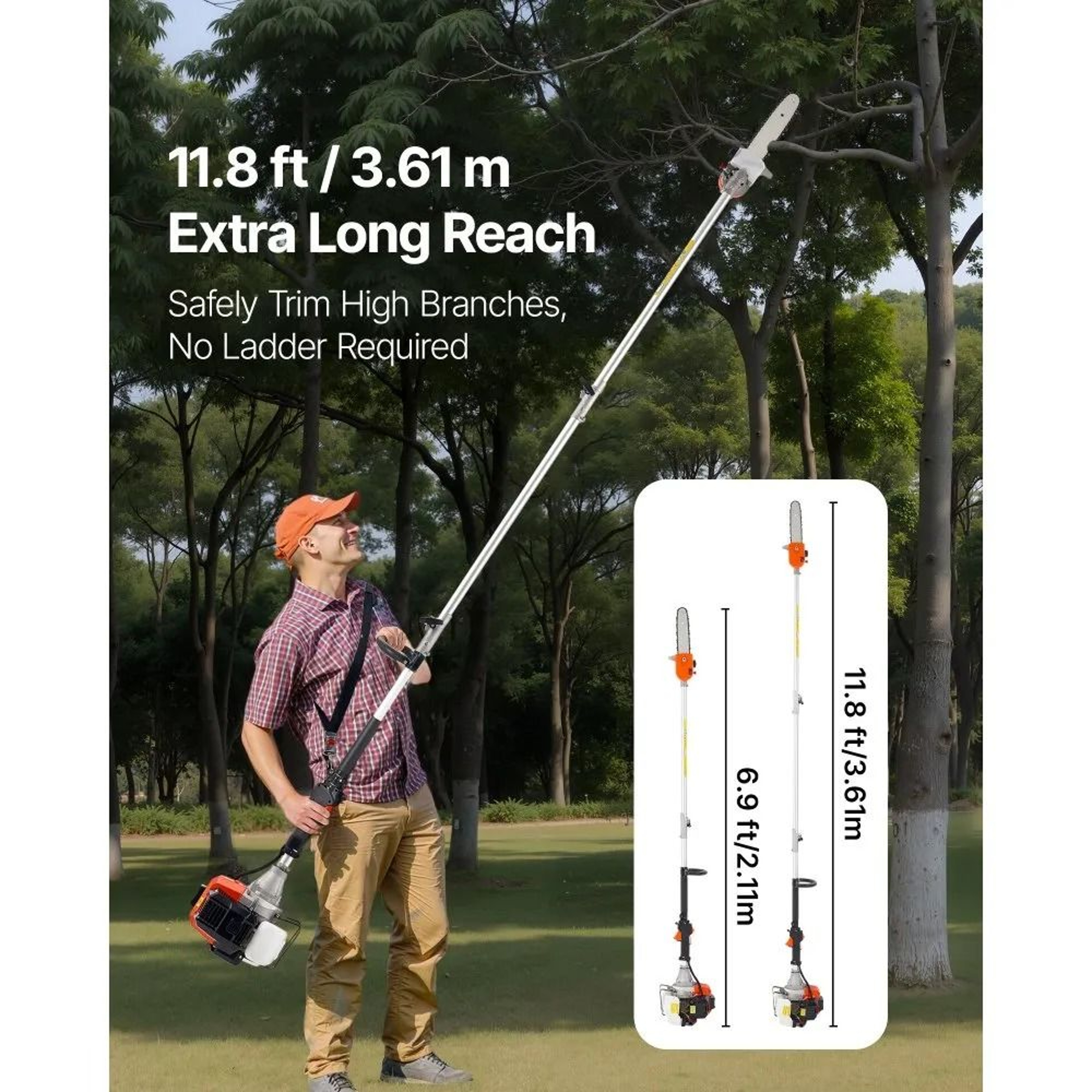 Premium 43CC Gas Pole Saw With Rotatable Head Powerful Extendable Tree Trimmer 4