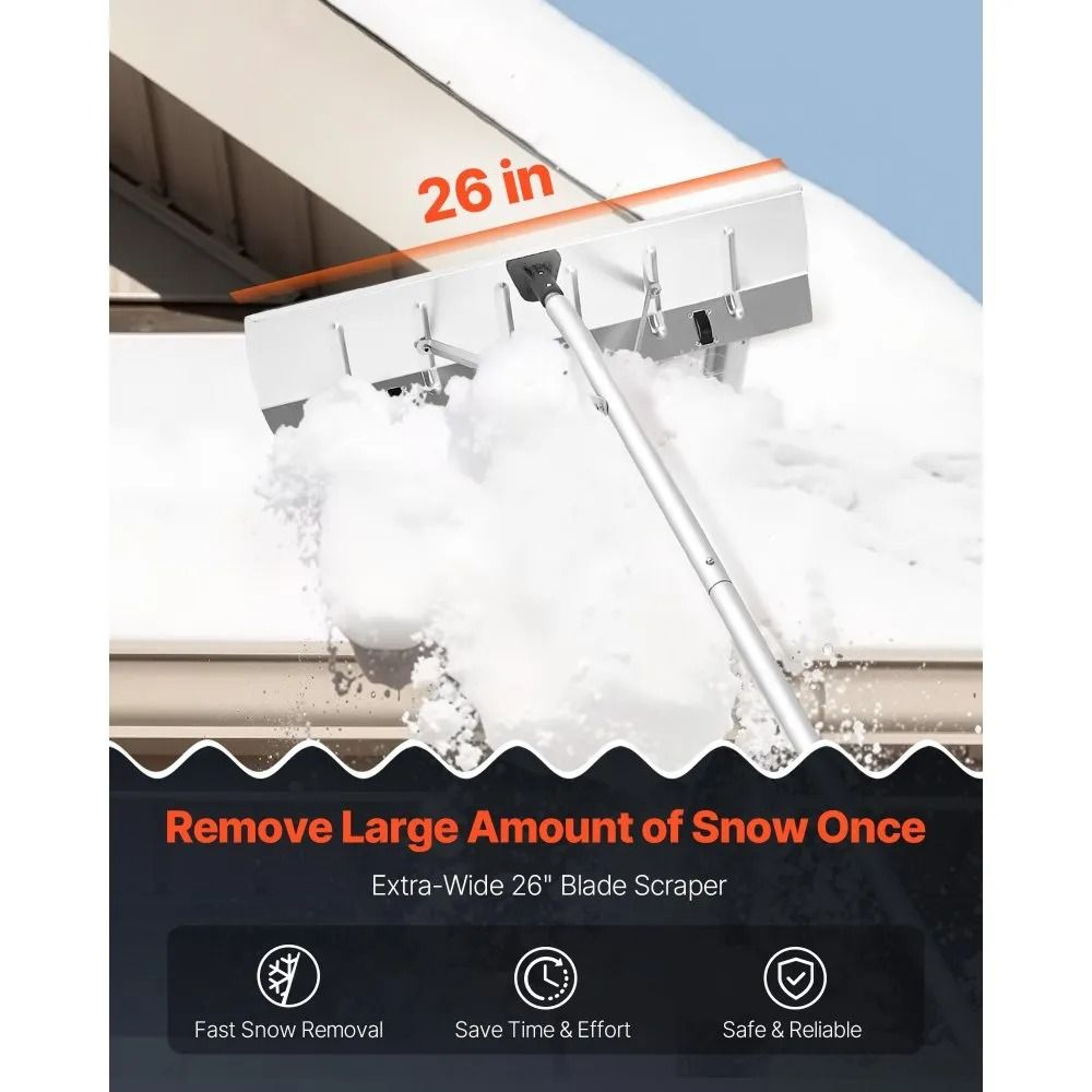 Premium Telescoping Snow Roof Rake With Wheels Adjustable Aluminum Blade 3