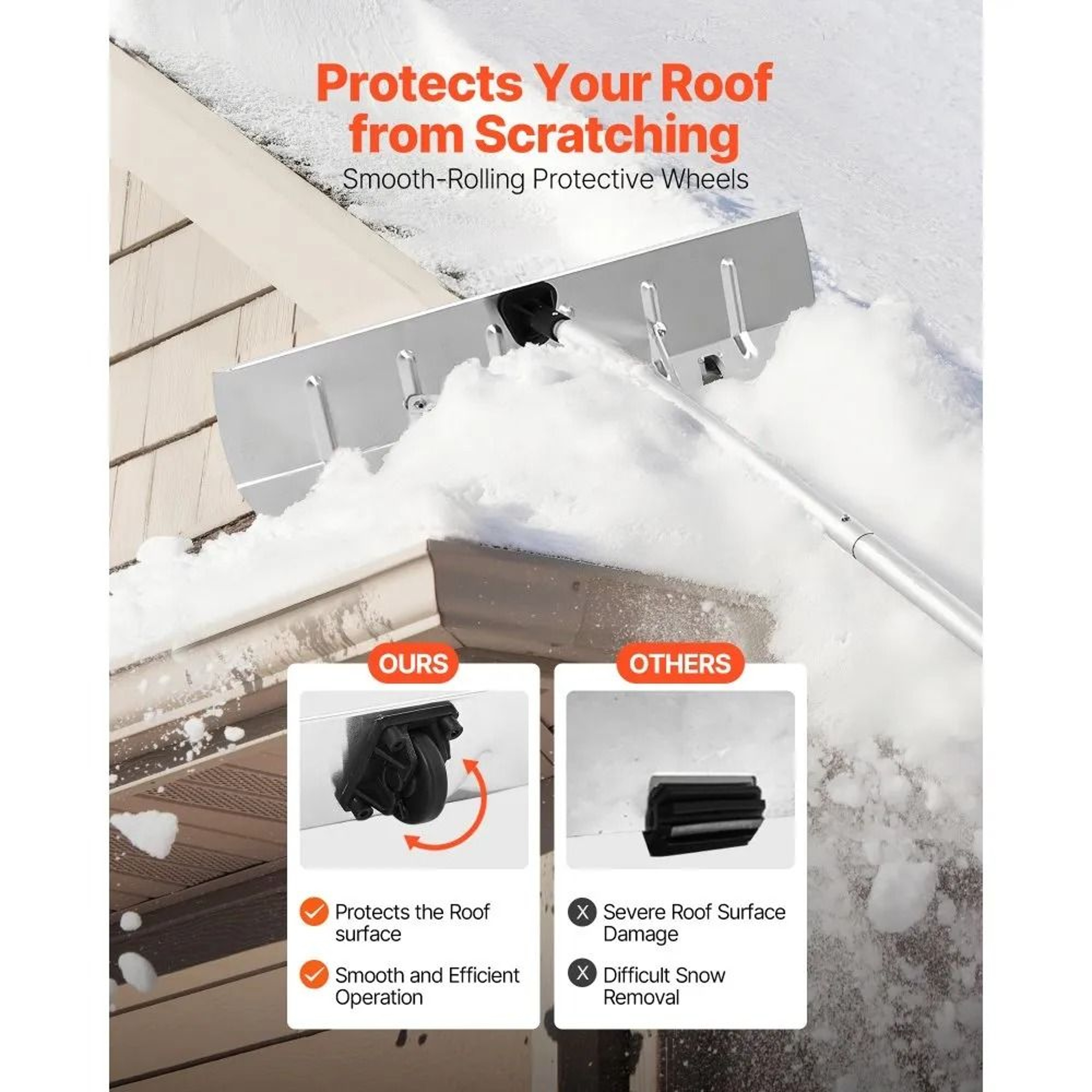 Premium Telescoping Snow Roof Rake With Wheels Adjustable Aluminum Blade 4