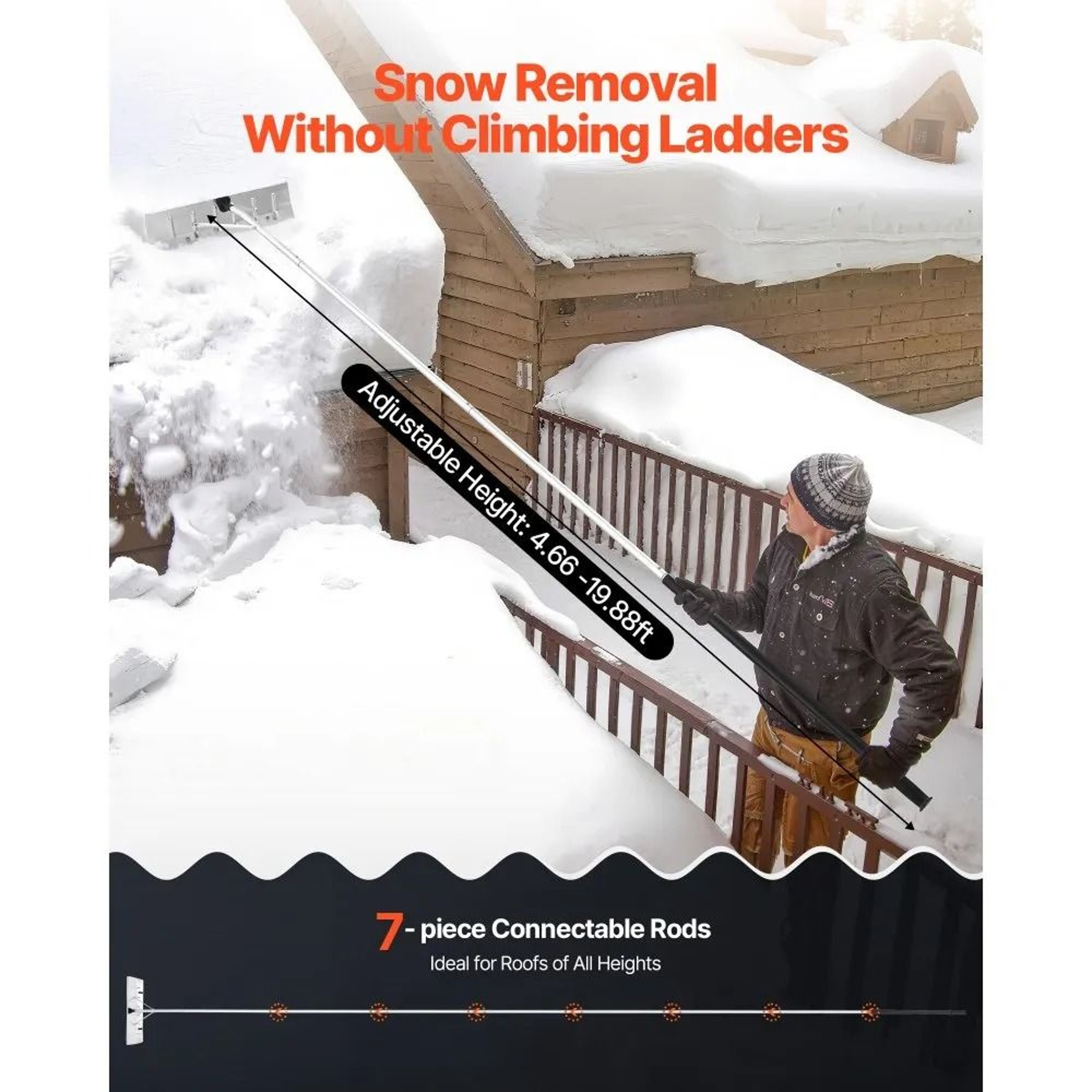 Premium Telescoping Snow Roof Rake With Wheels Adjustable Aluminum Blade 1