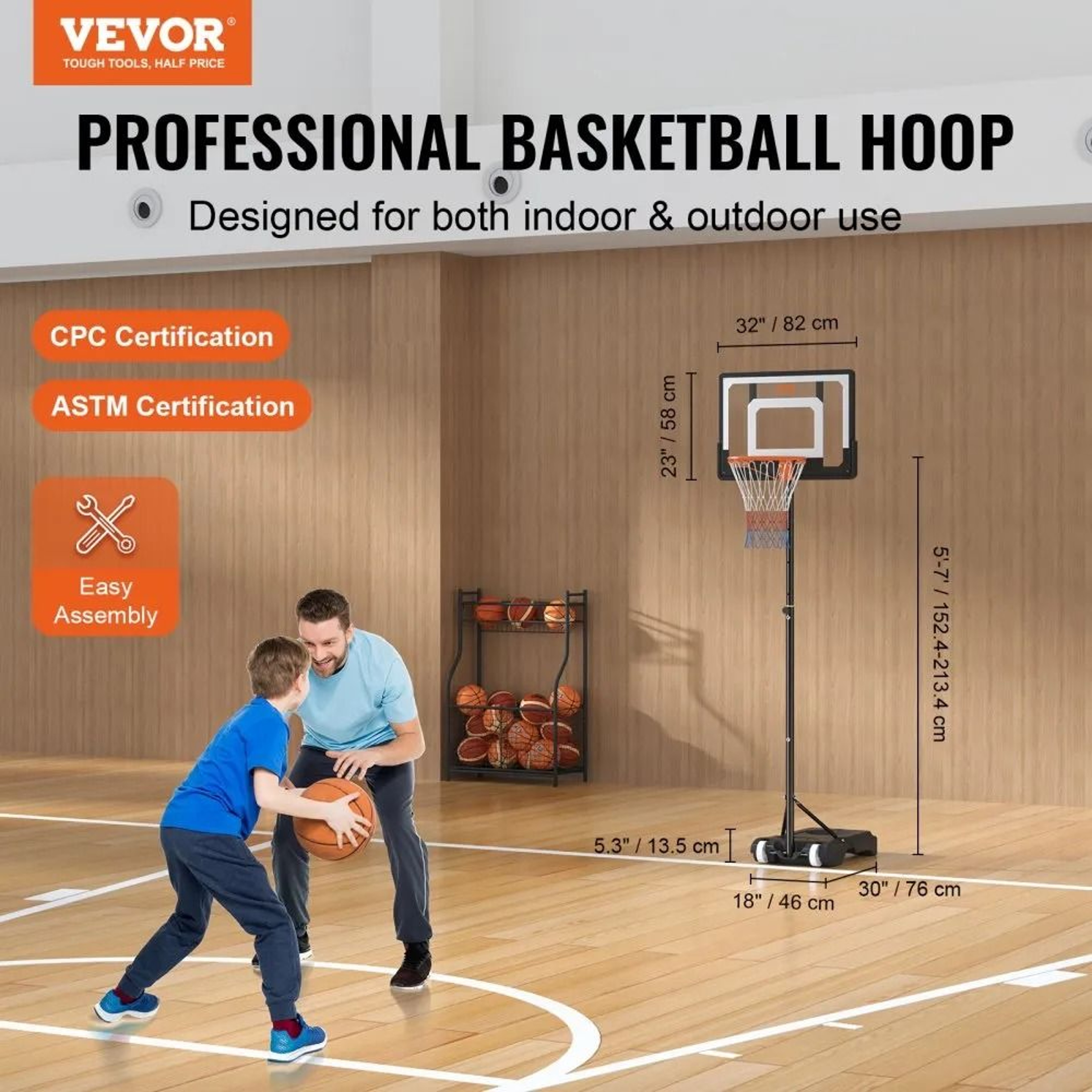 Portable Basketball Hoop 57 FT Adjustable Goal With Wheels  Fillable Base For Kids And Adults 1