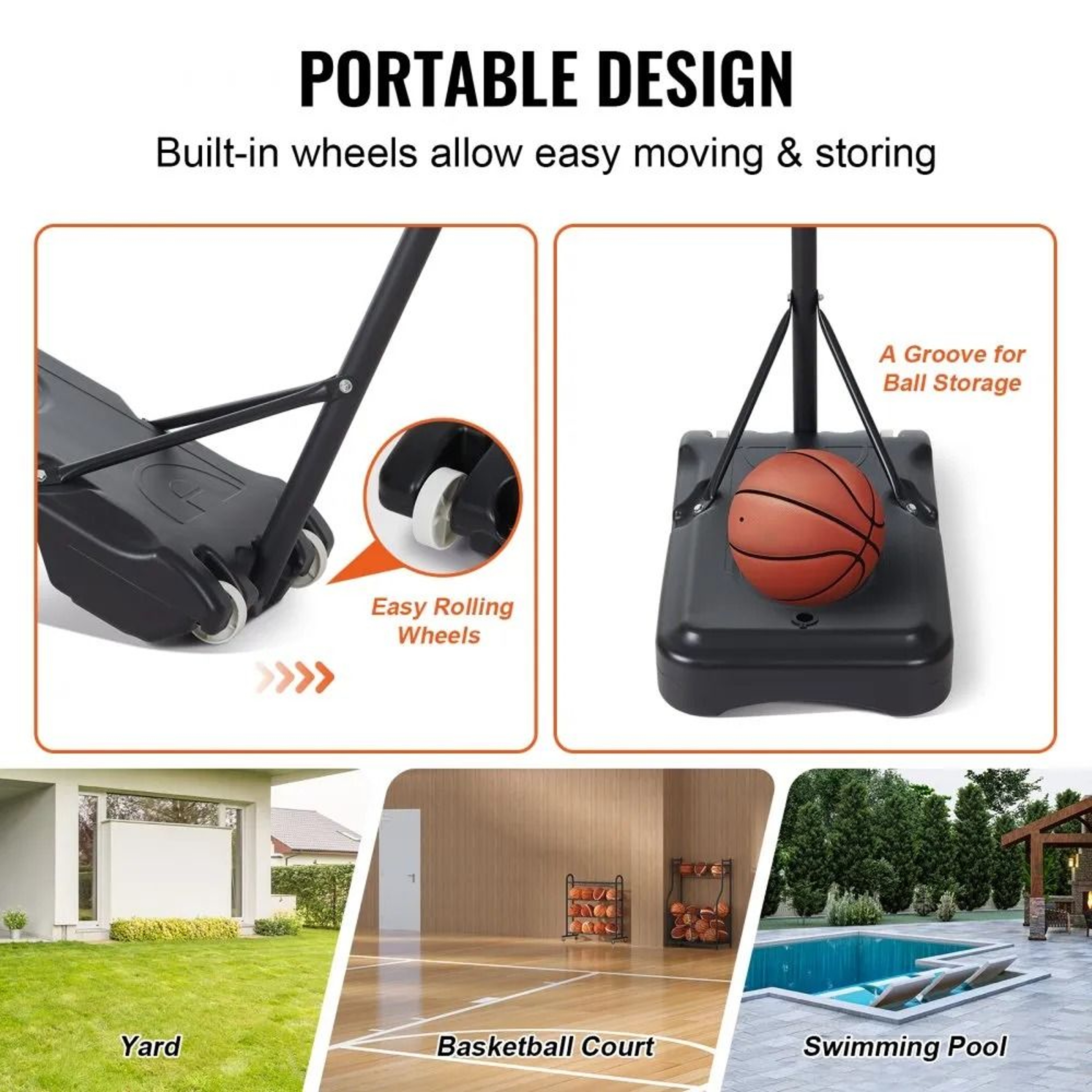 Portable Basketball Hoop 57 FT Adjustable Goal With Wheels  Fillable Base For Kids And Adults 7