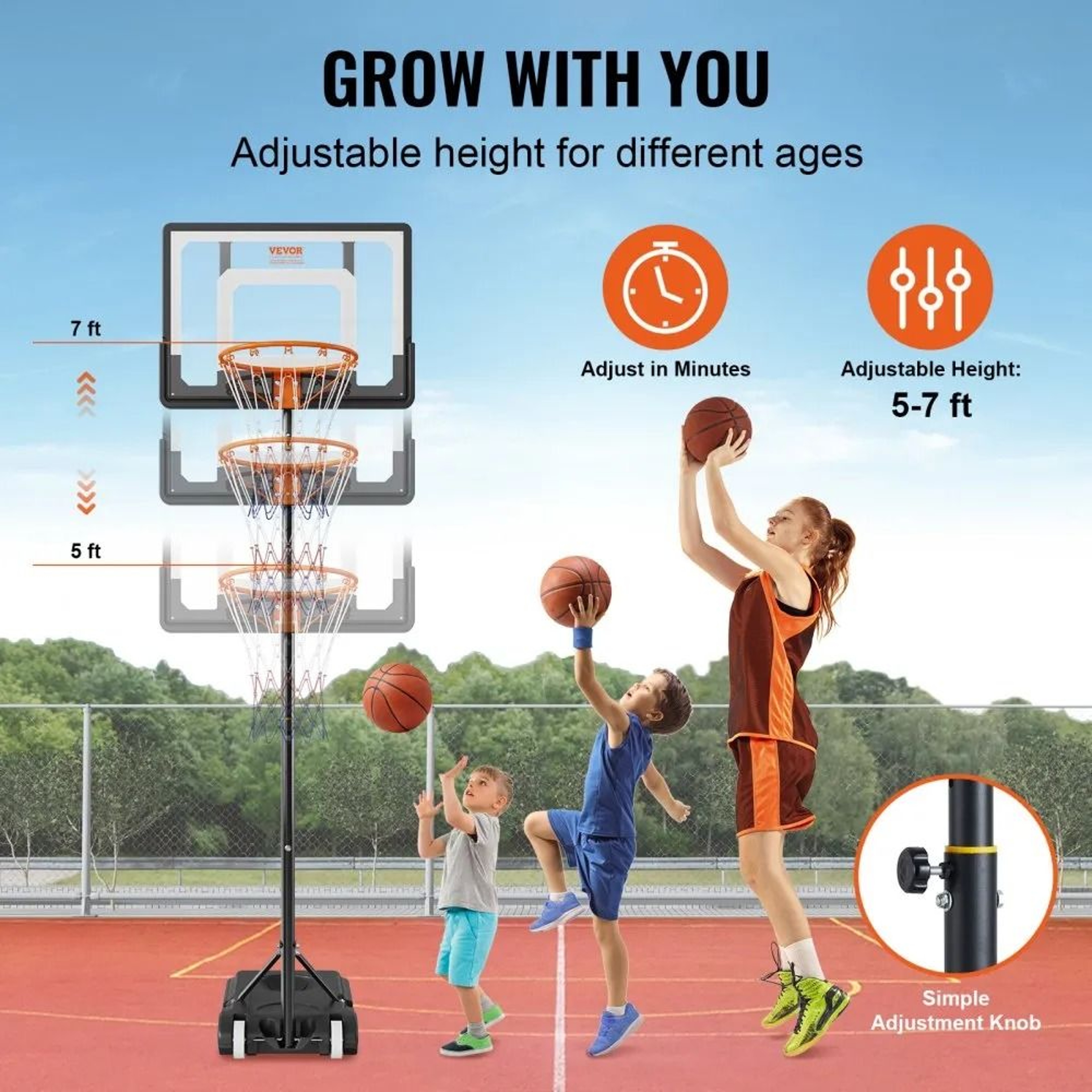 Portable Basketball Hoop 57 FT Adjustable Goal With Wheels  Fillable Base For Kids And Adults 4