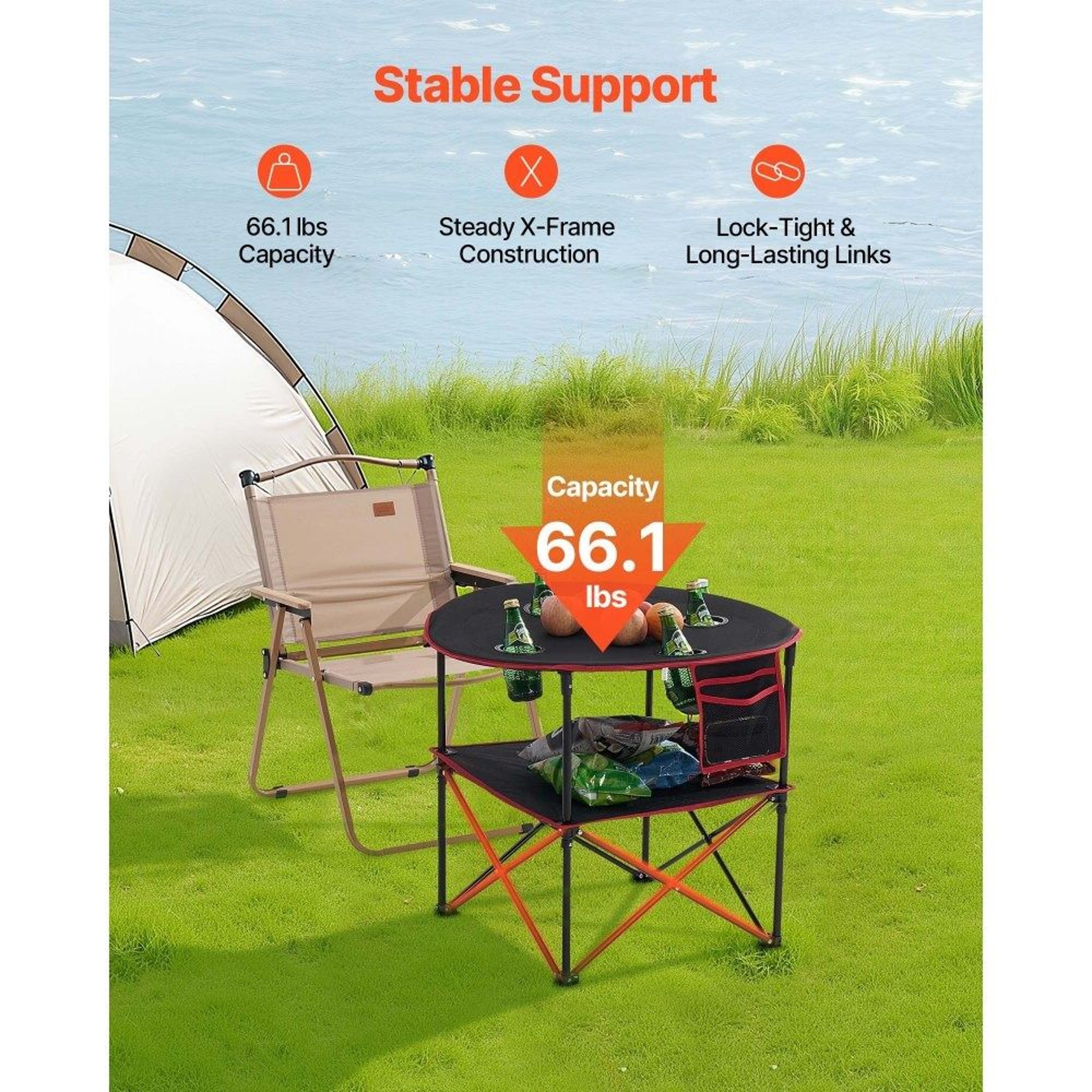 Portable Folding Camping Table With Cup Holders Waterproof Oxford Picnic Table For Beach Tailgating 1