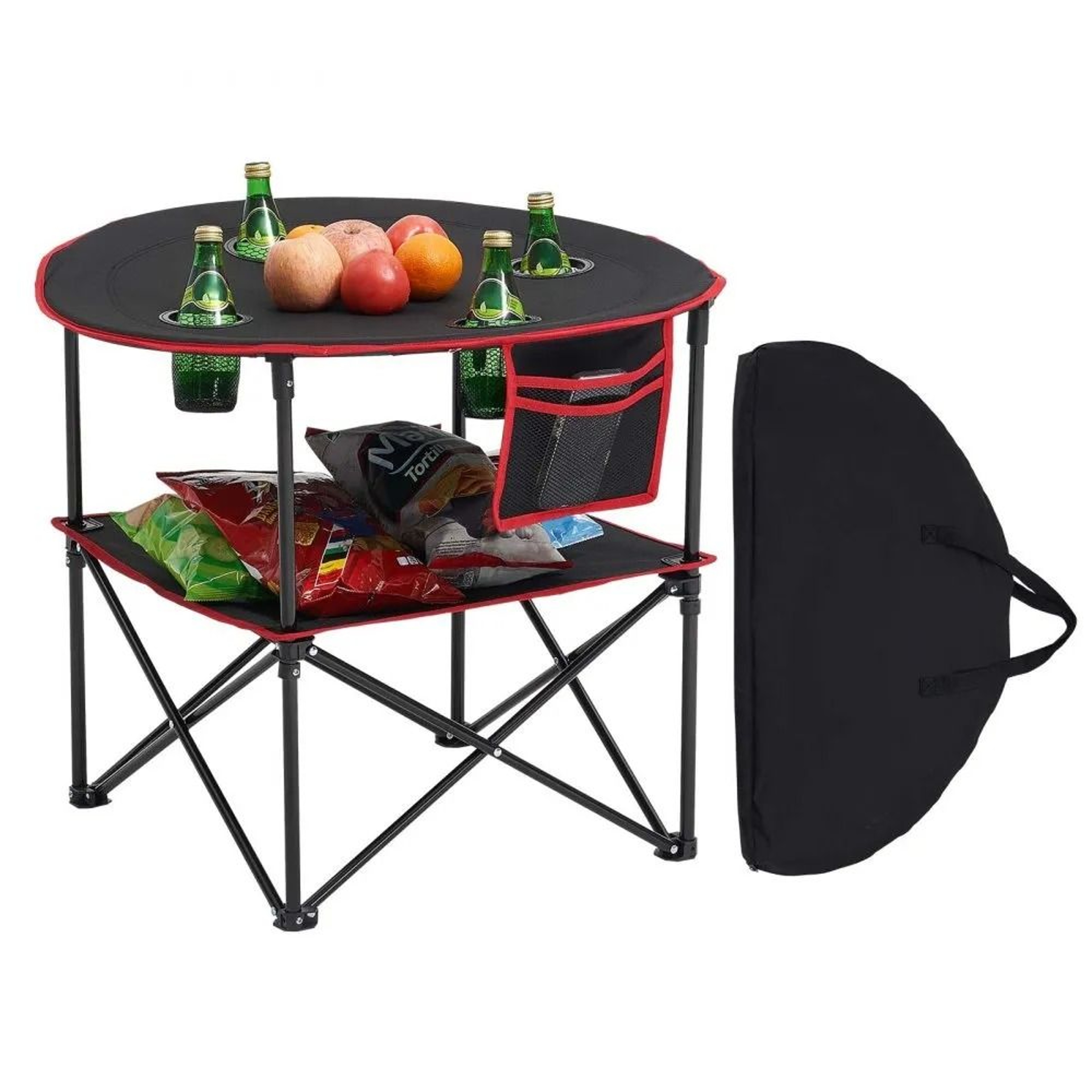Portable Folding Camping Table With Cup Holders Waterproof Oxford Picnic Table For Beach Tailgating 0