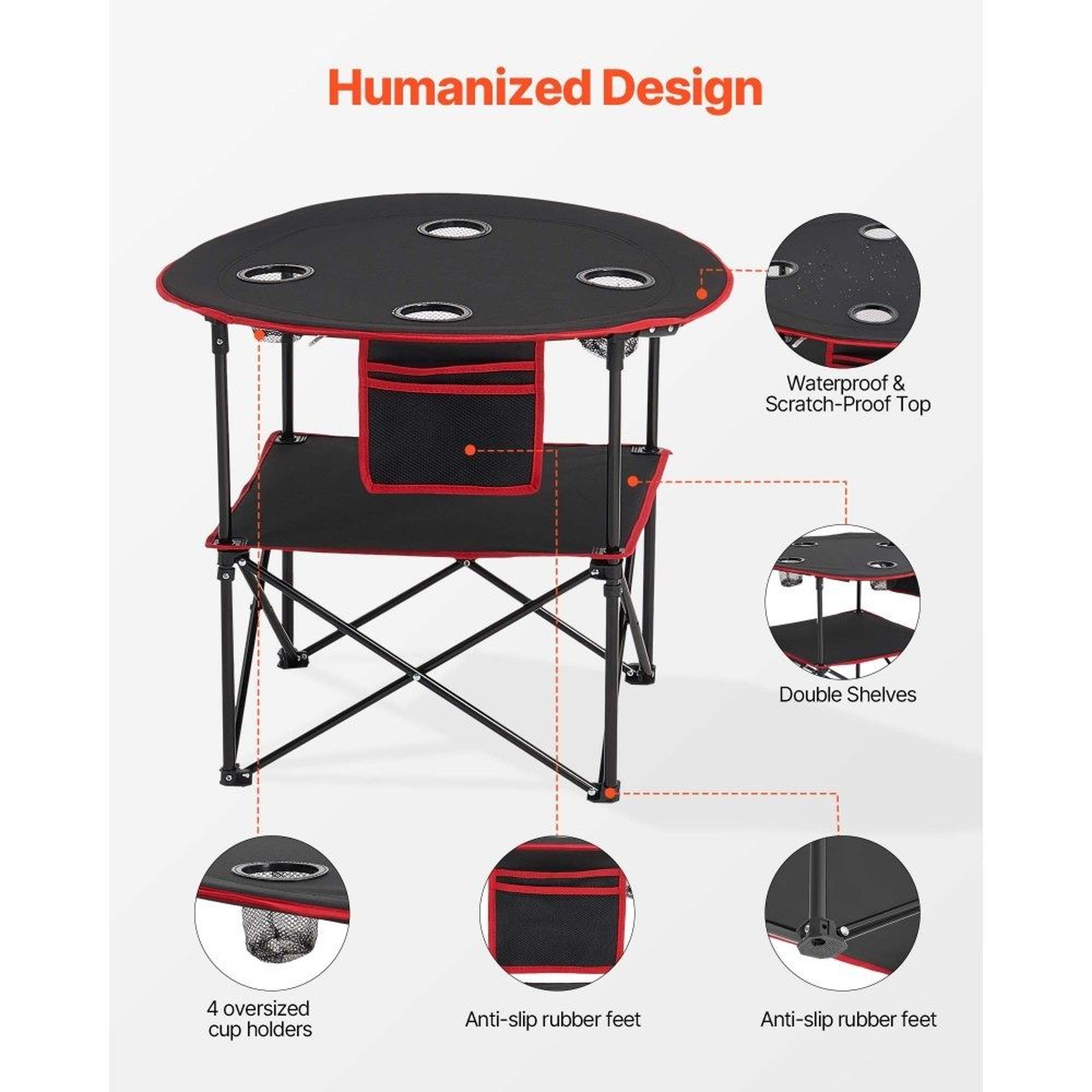 Portable Folding Camping Table With Cup Holders Waterproof Oxford Picnic Table For Beach Tailgating 6