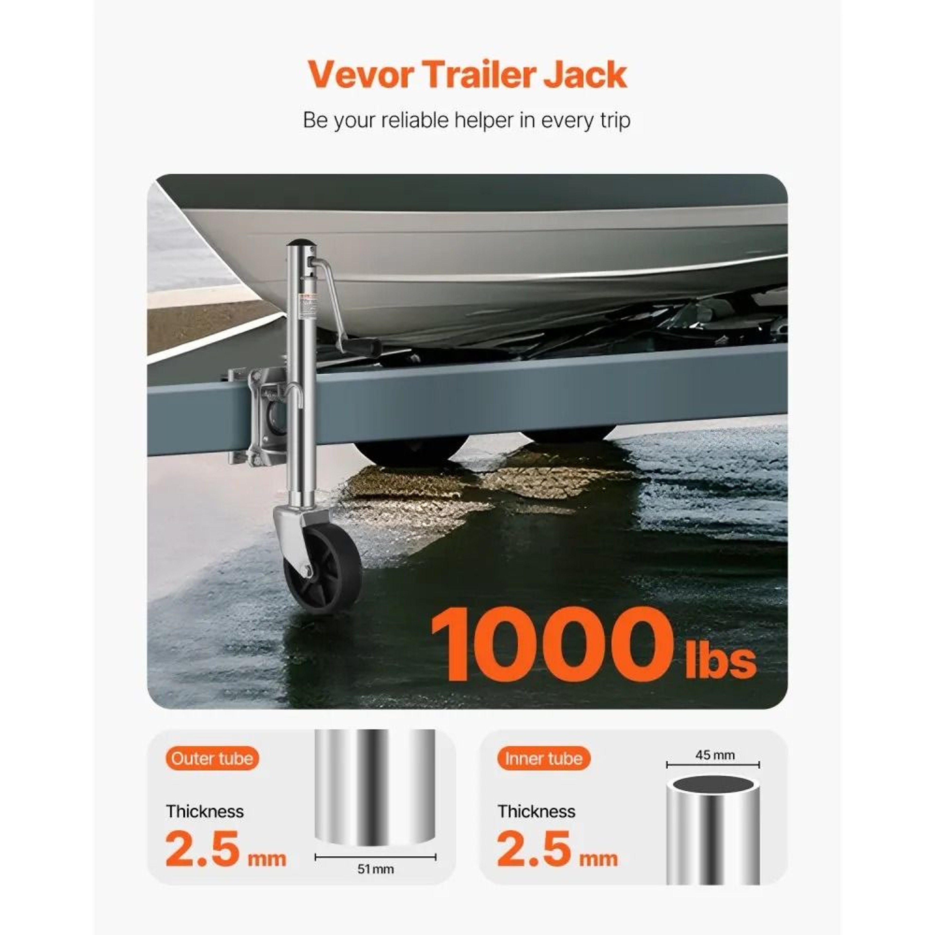 Heavy Duty Trailer Jack With Wheel 1000 Lbs Swivel Boat Trailer Jack For RV  Utility Trailers 1