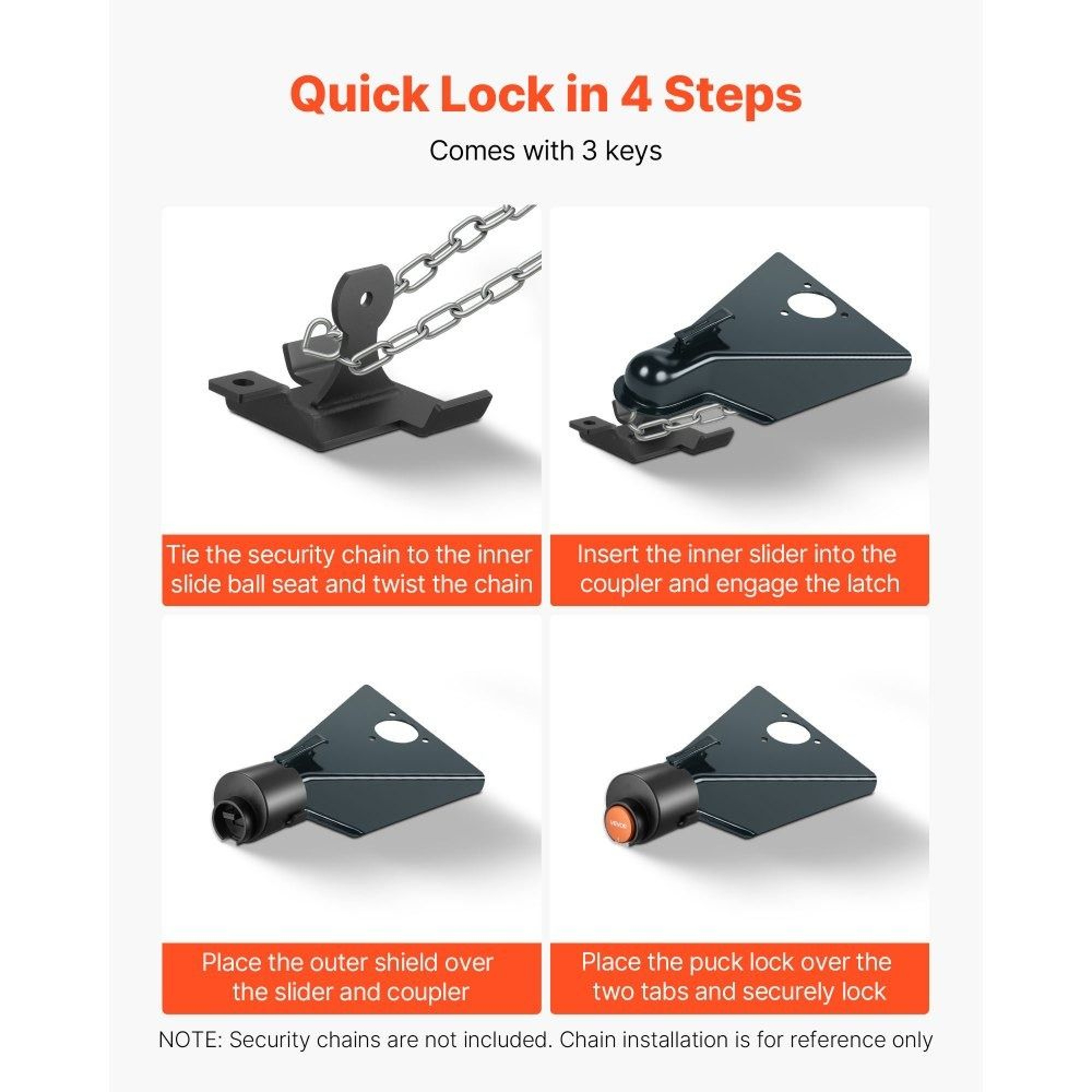 Heavy Duty Trailer Coupler Lock For Hitch Couplers With 3 Keys 4