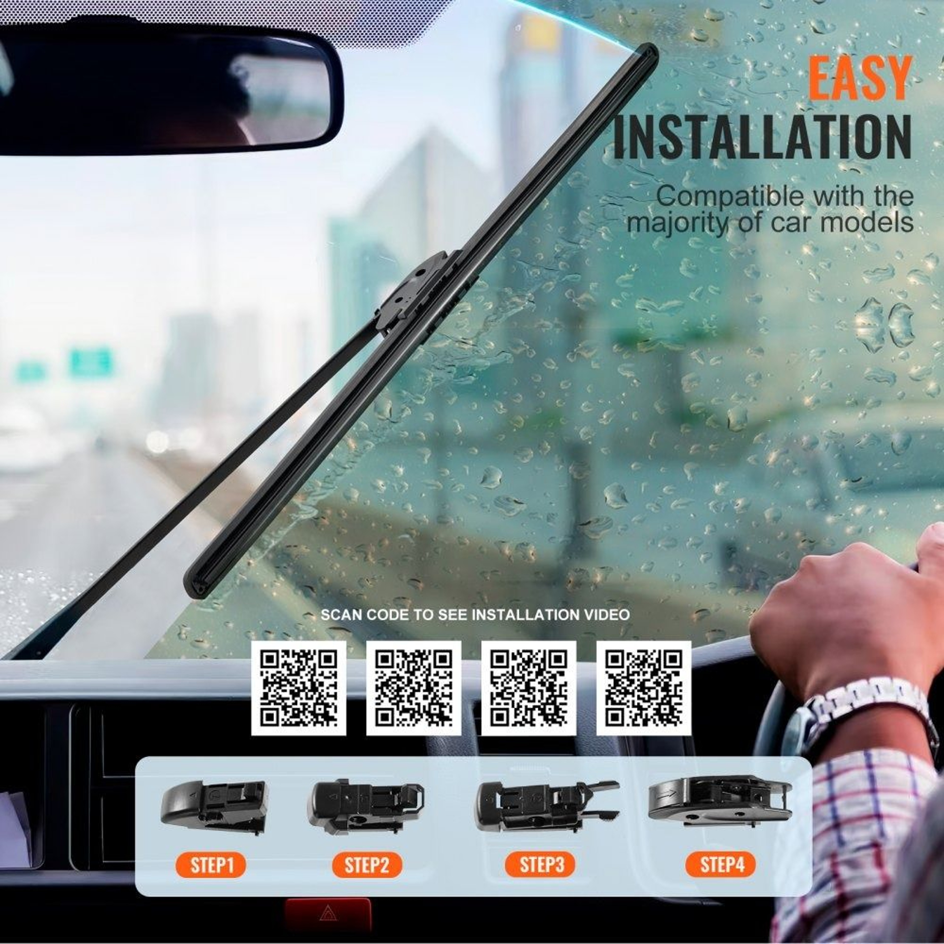 Universal Windshield Wiper Blades With Quiet Rubber Edge  Easy Fit Clips 1