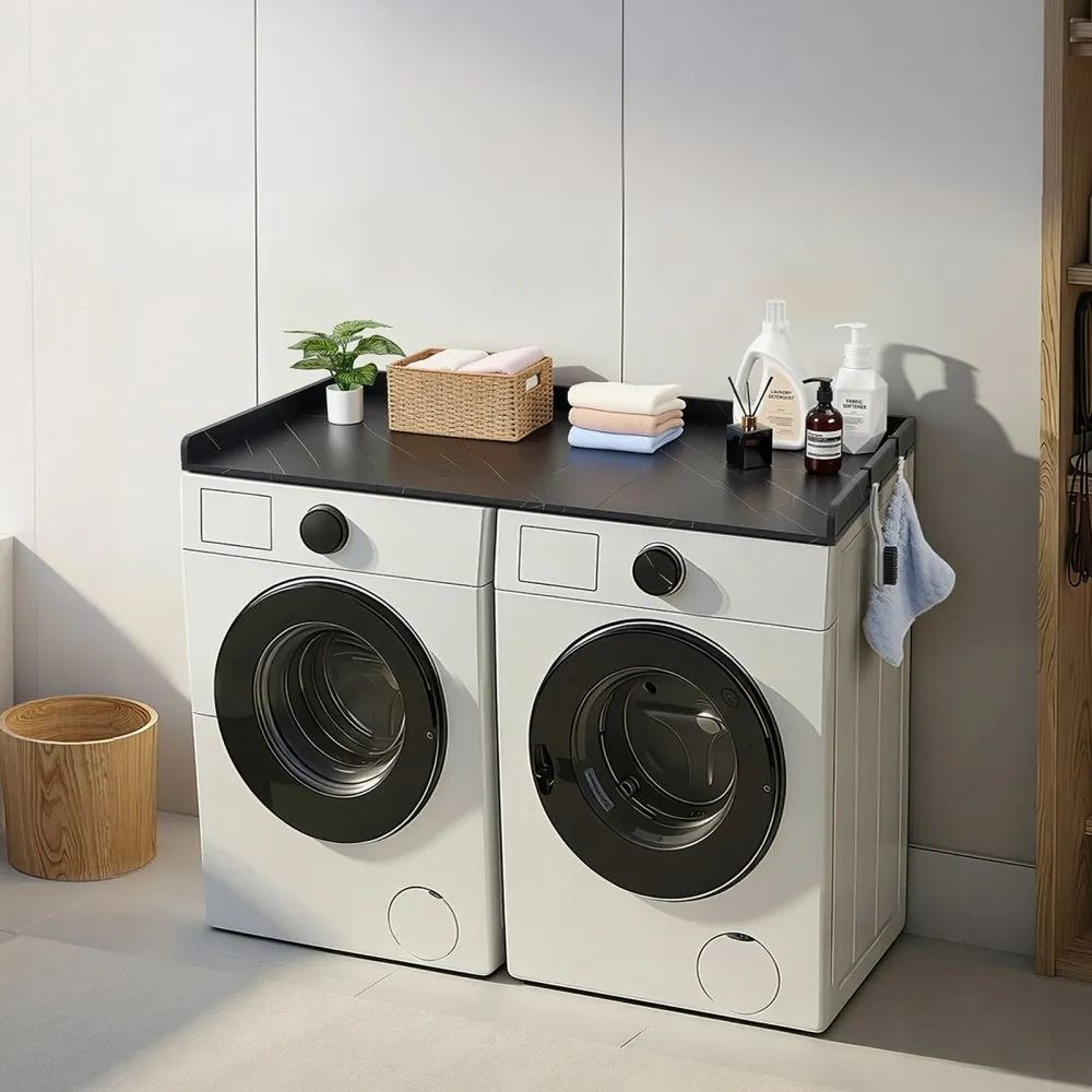 Marble Washer Dryer Countertop With Hooks  Edge 54 Inch Laundry Organizer Topper 4