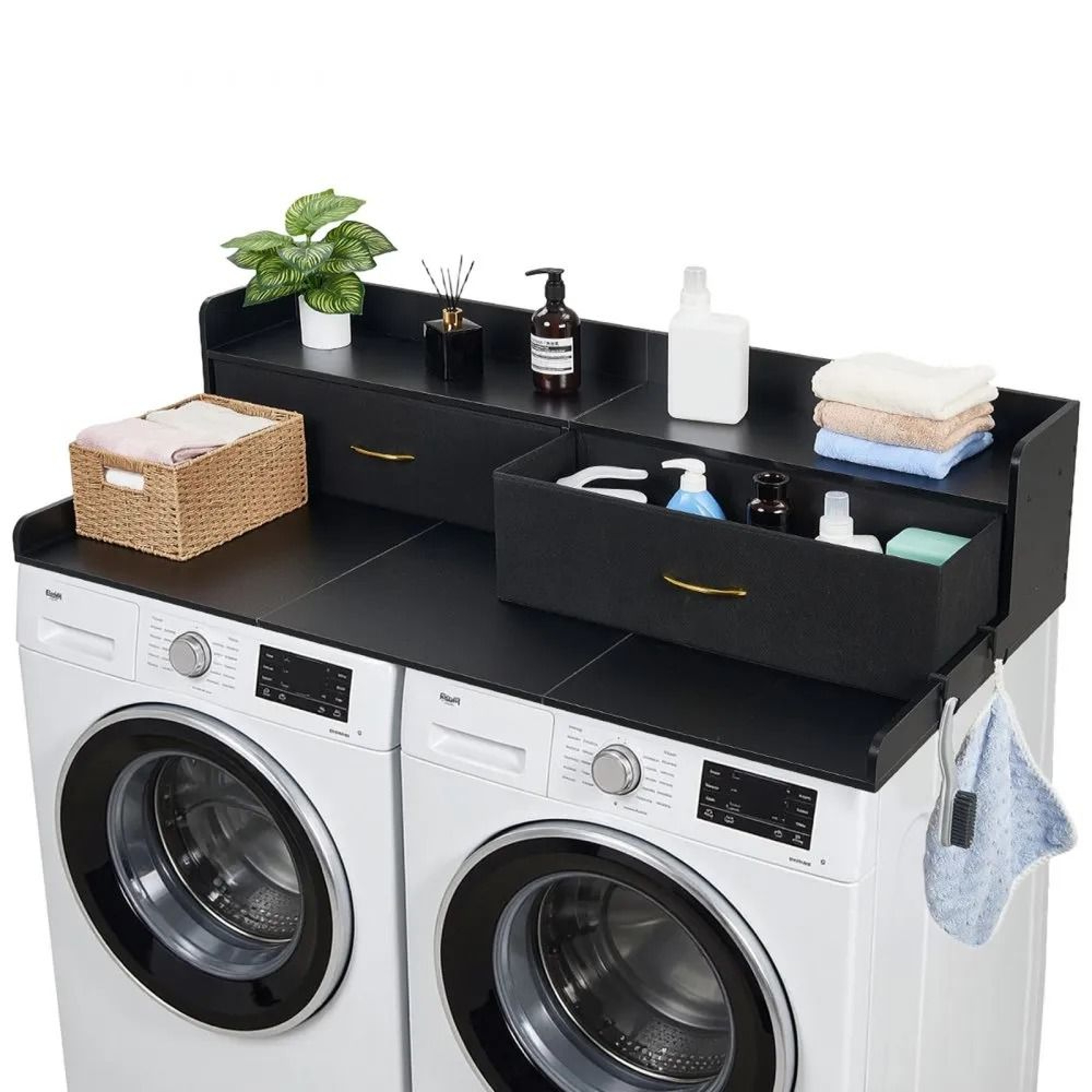 Washer Dryer Countertop With Storage Shelf  Drawers For Laundry Room Organization 0