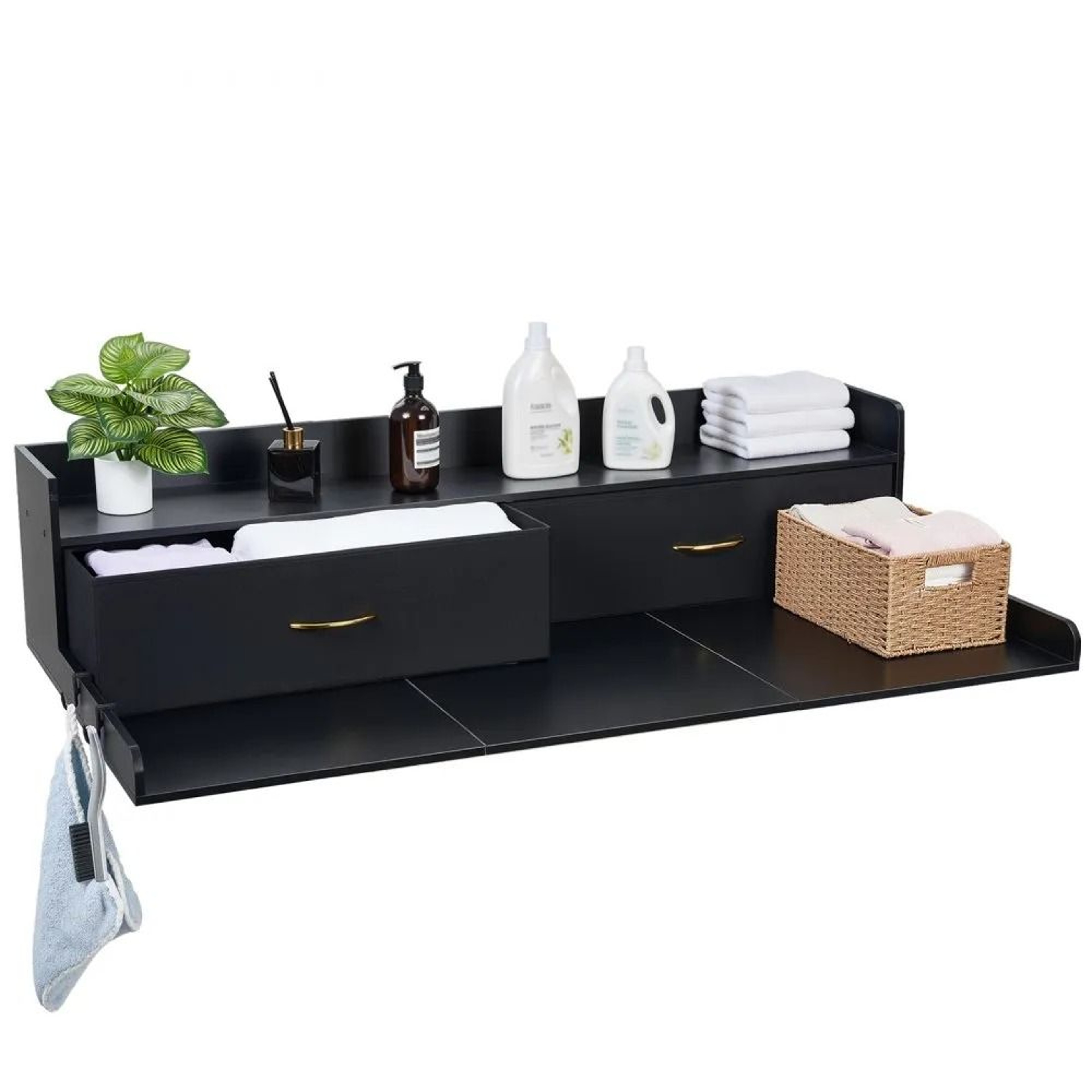 Washer Dryer Countertop With Storage Shelf  Drawers For Laundry Room Organization 9