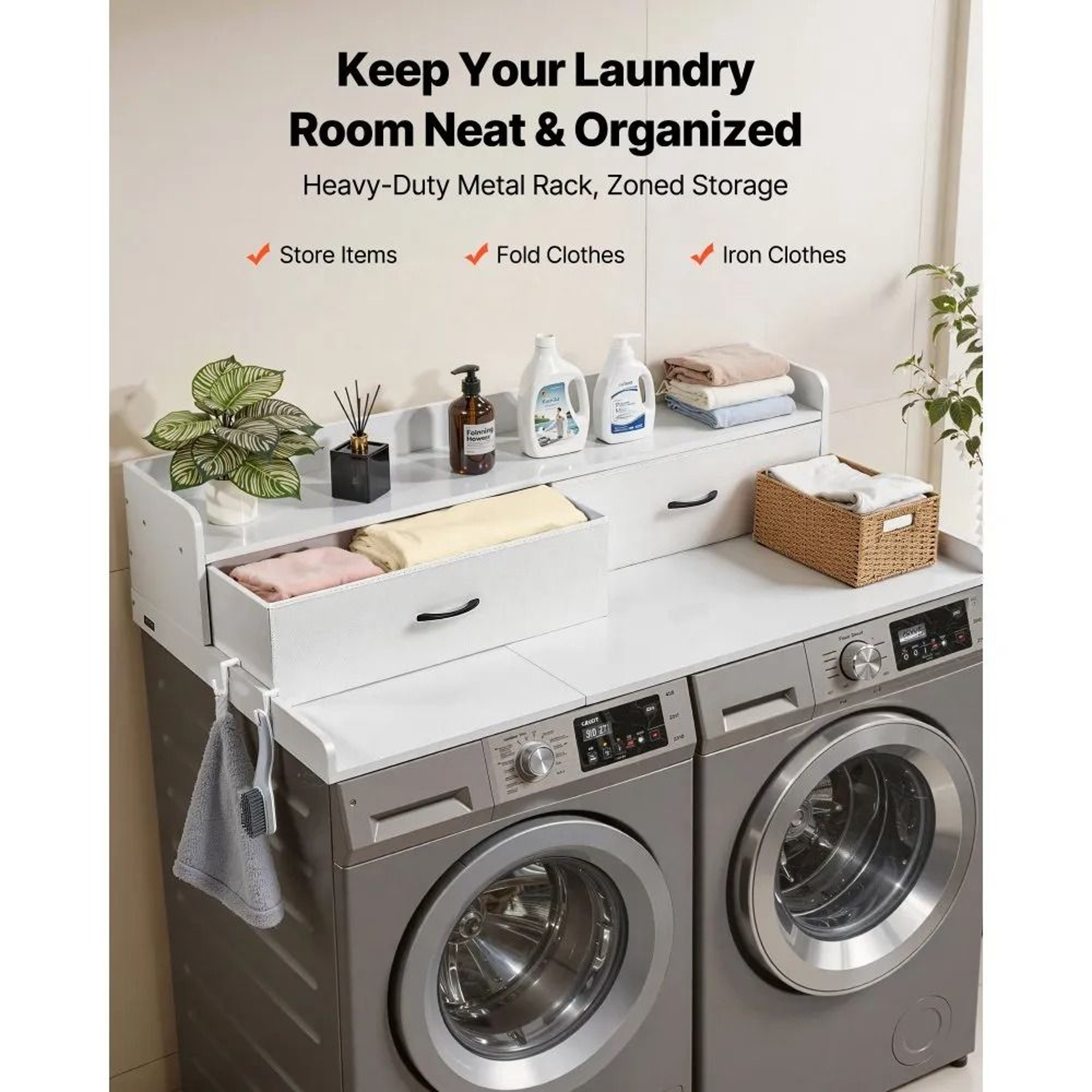 Laundry Countertop Organizer With Shelf  Drawers For Washer Dryer Storage 1