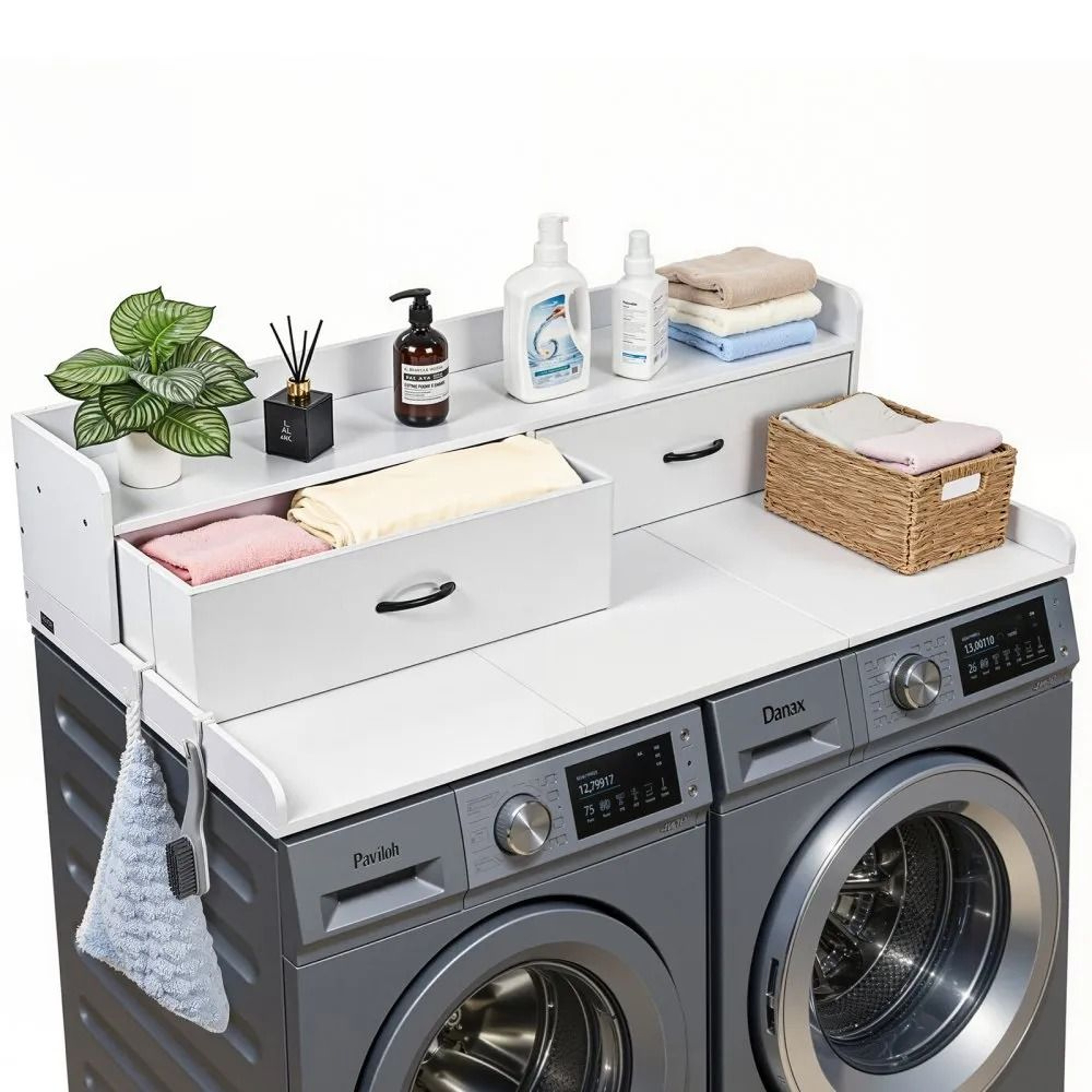 Laundry Countertop Organizer With Shelf  Drawers For Washer Dryer Storage 0