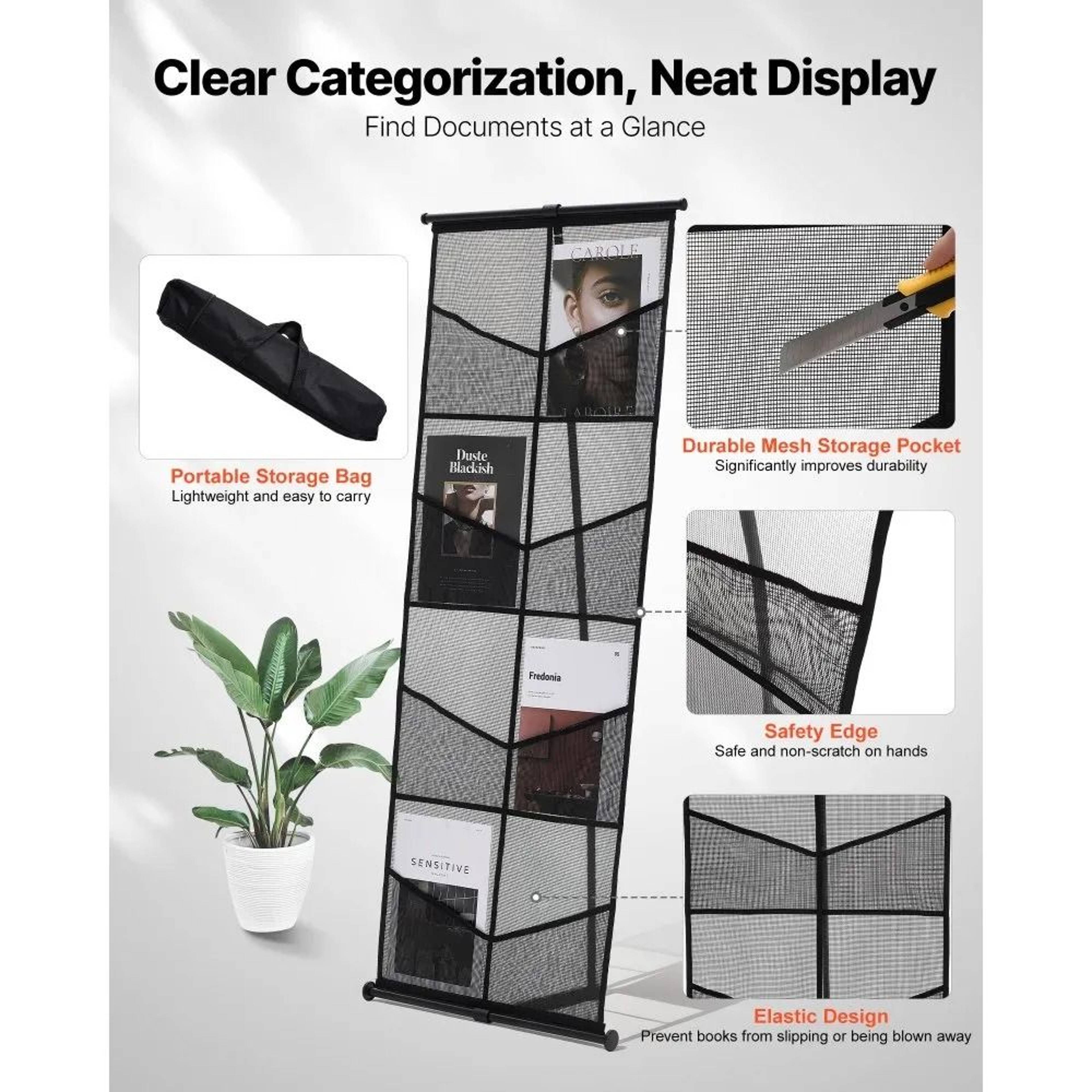 Brochure Display Stand 4Tier Portable Literature Display Rack With 8 Mesh Pockets 5