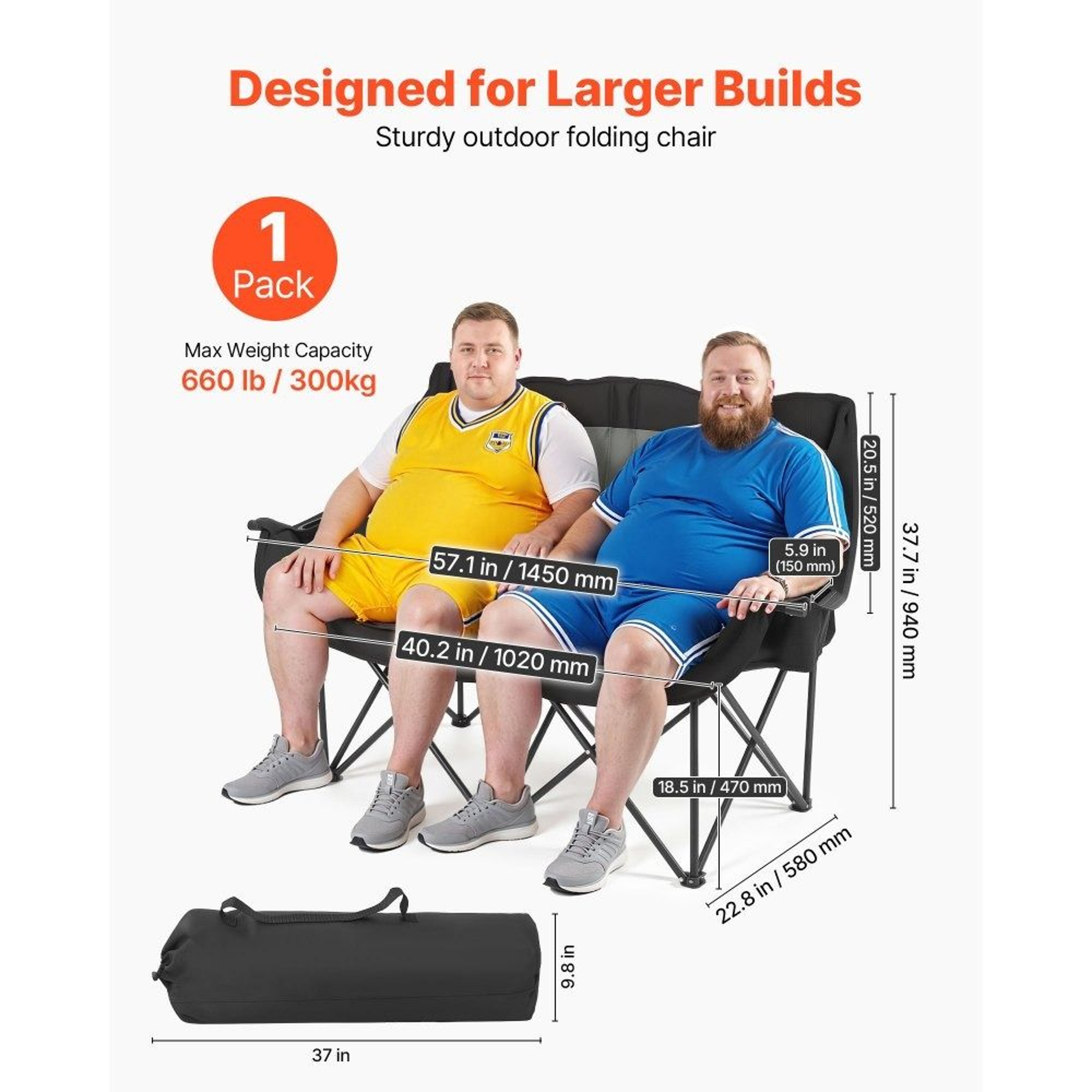 Heavy Duty Outdoor Double Camping Chair For Two Adults 5