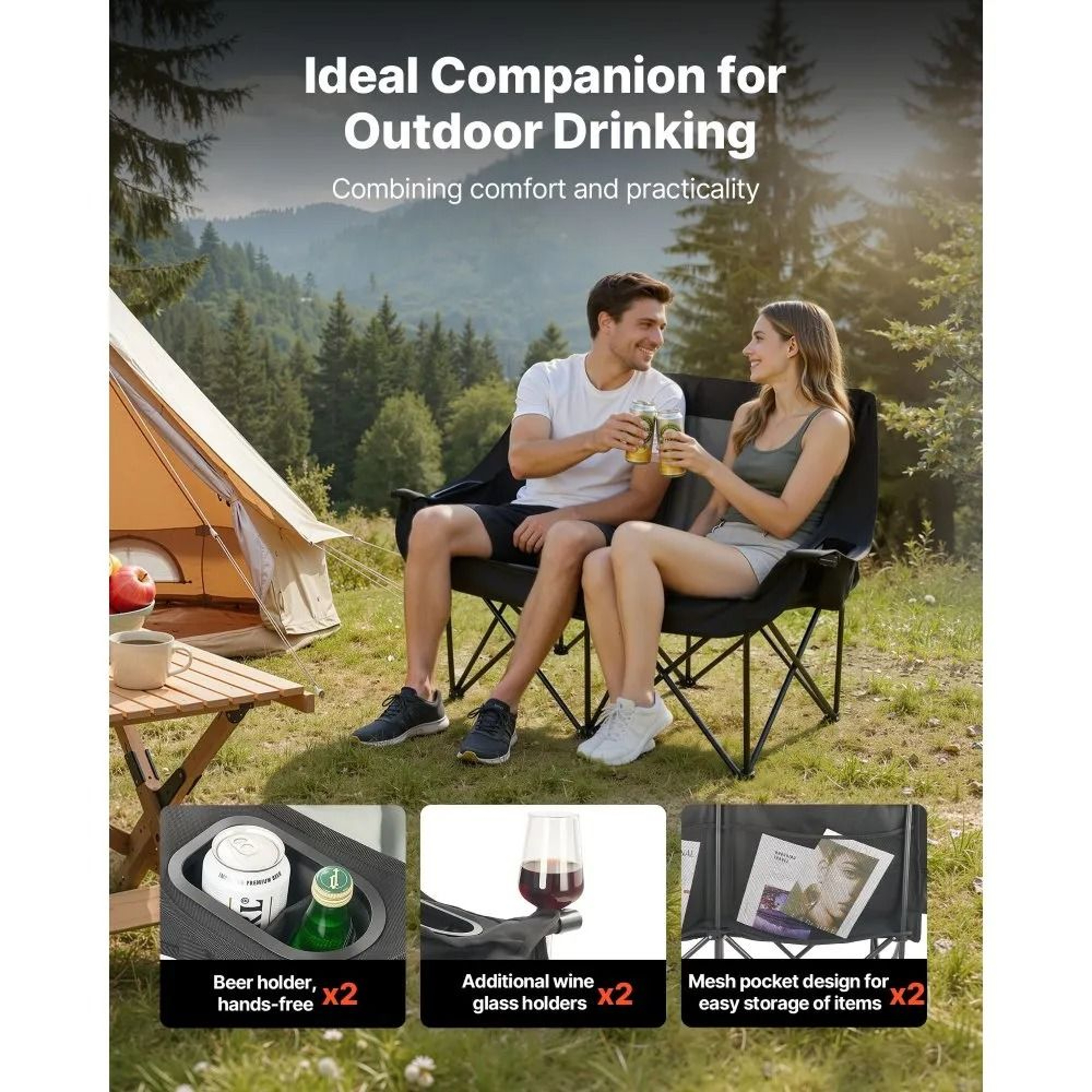 Heavy Duty Outdoor Double Camping Chair For Two Adults 2