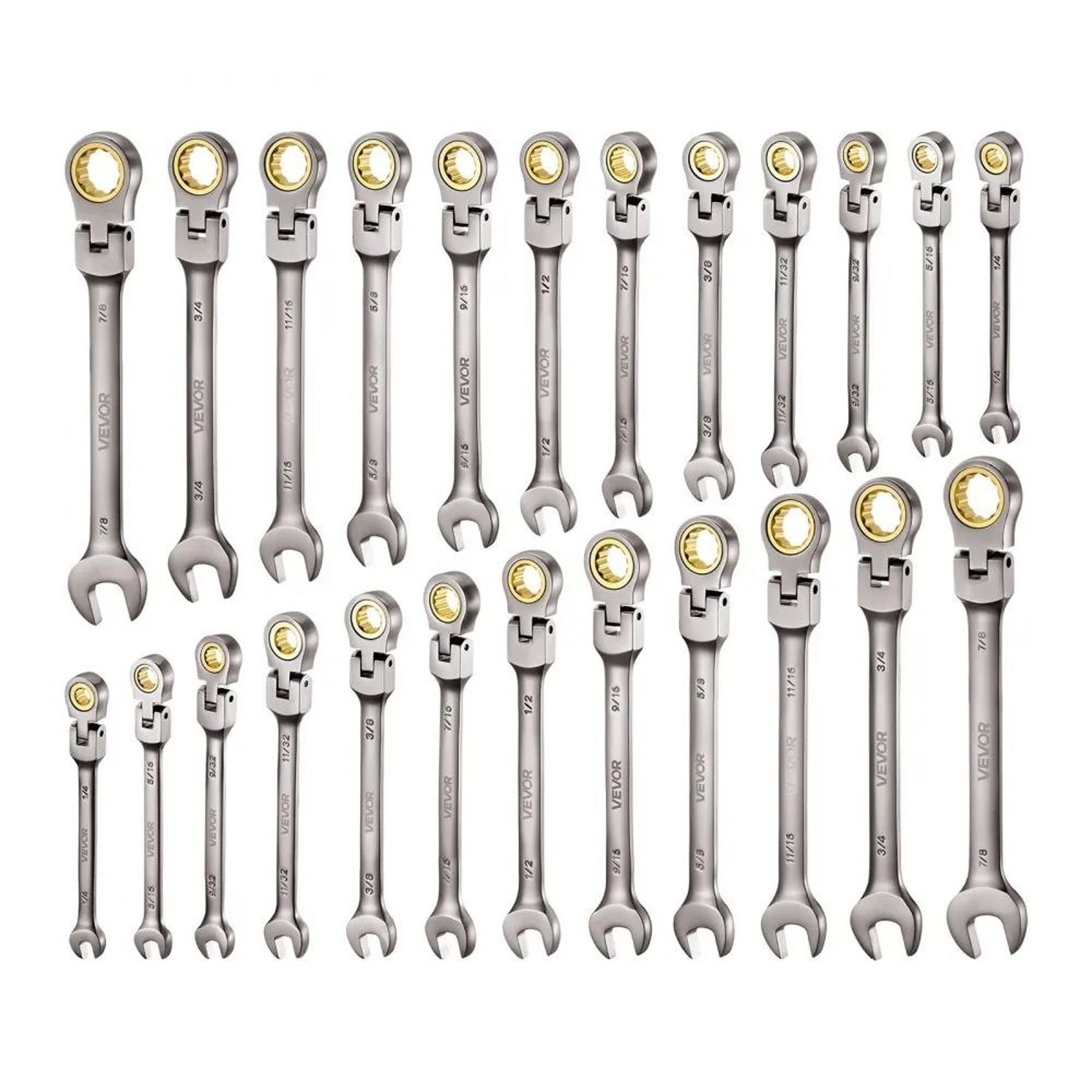 Flex Head Ratcheting Wrench Set 24 Piece SAE And Metric Tool Kit 7