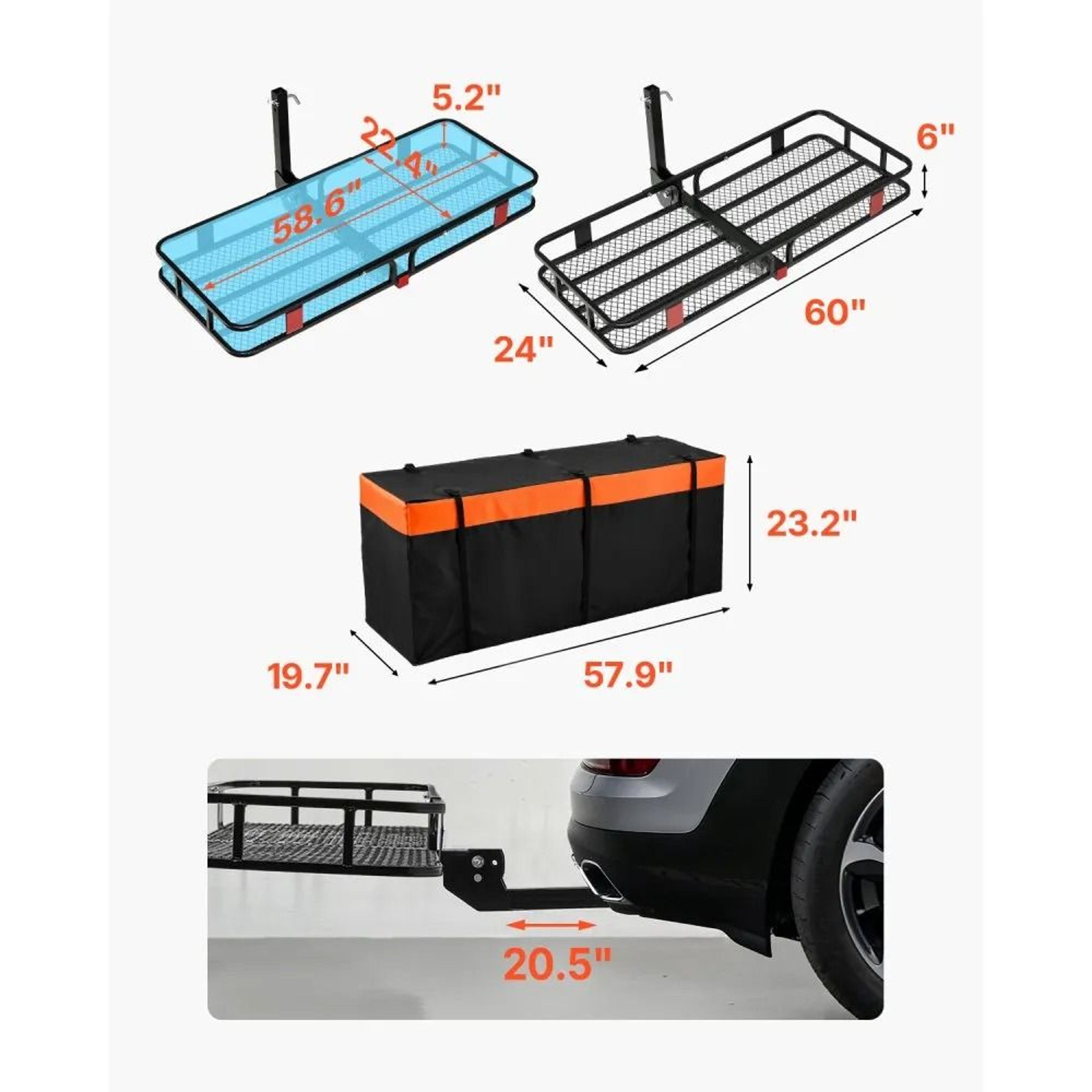 500 Lb Folding Hitch Cargo Carrier With Waterproof Bag And Cargo Net 7