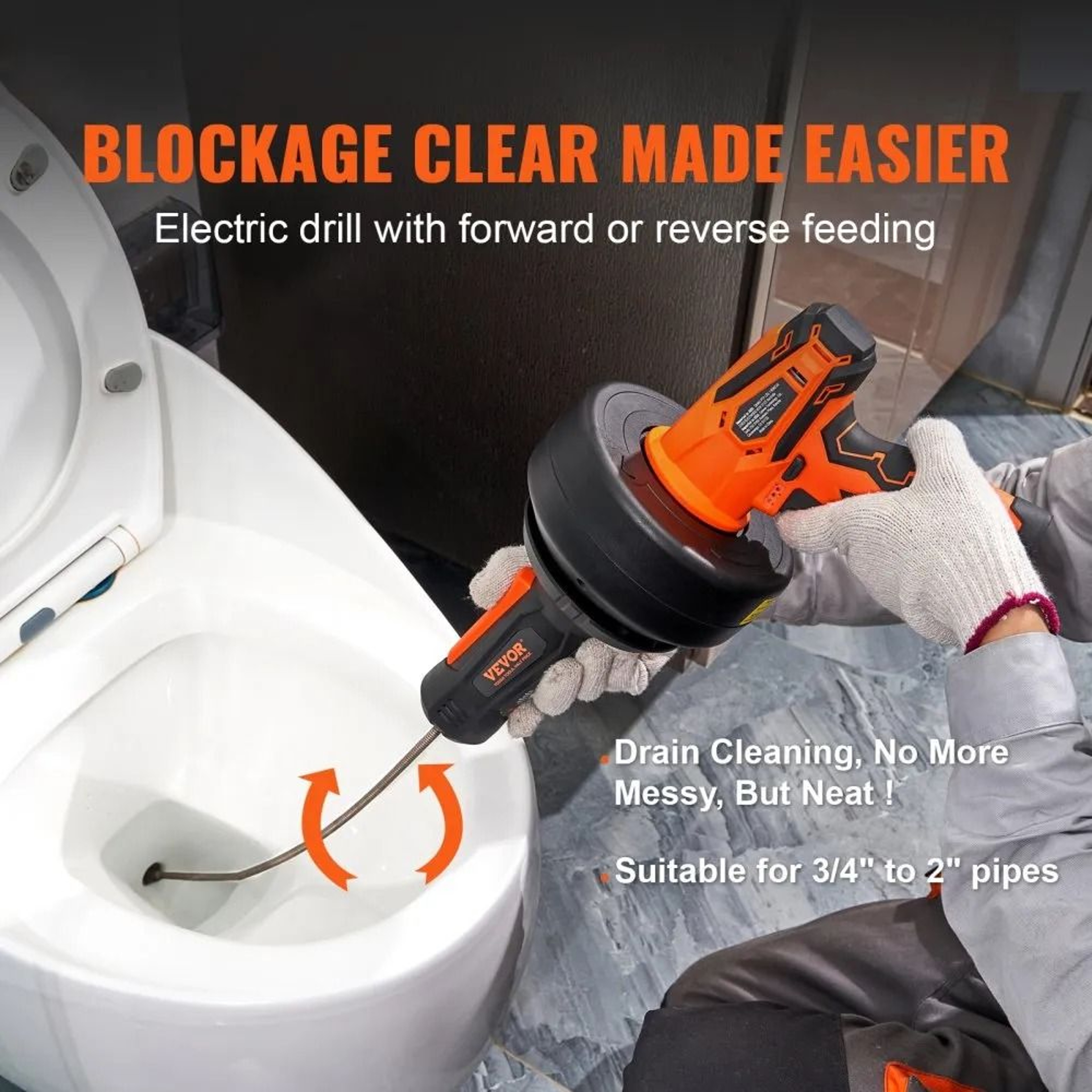 12V Electric Drain Auger 25FT Cordless Plumbing Snake With Auto Feed 3