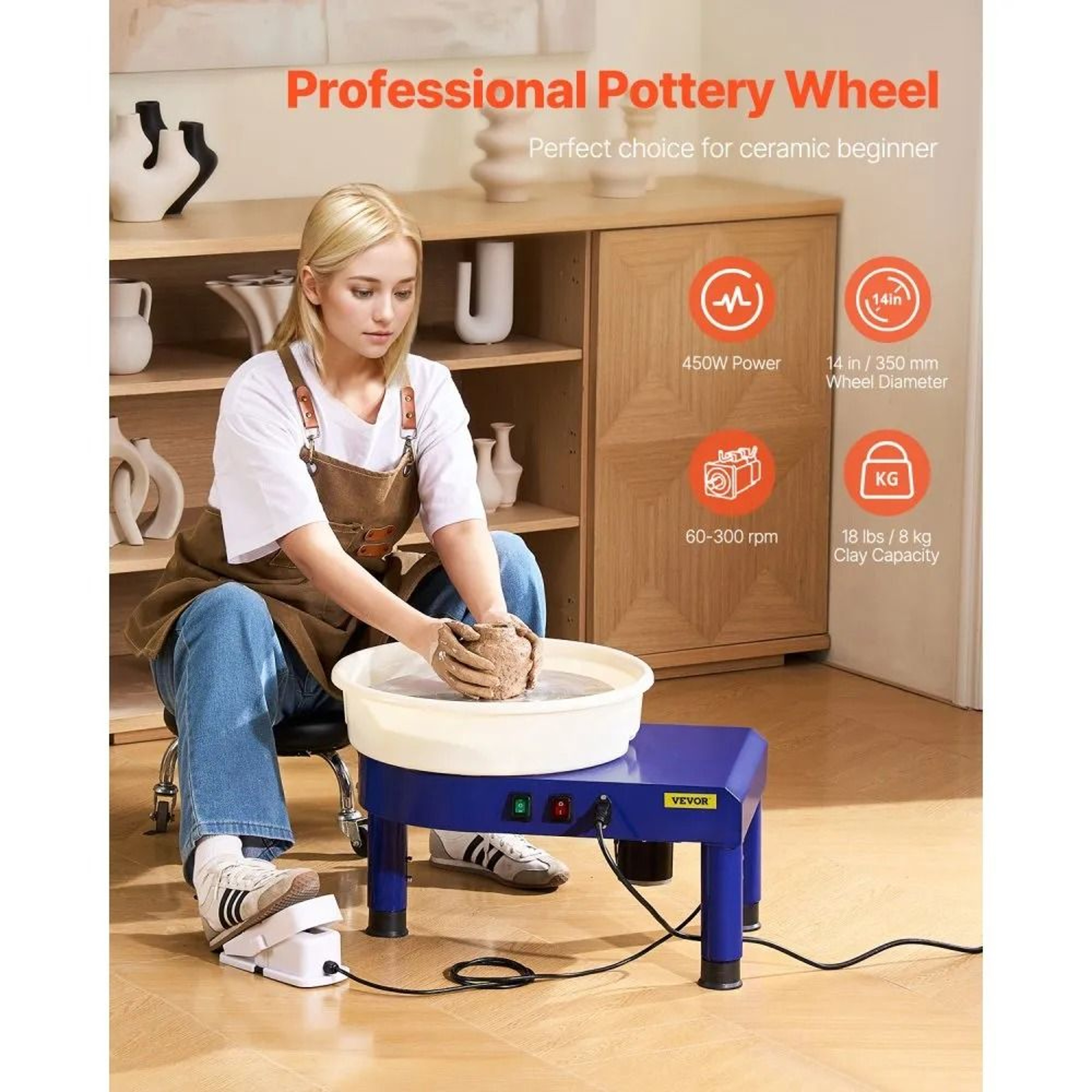 14 Inch Electric Pottery Wheel Machine With Foot Pedal And Tool Kit 1