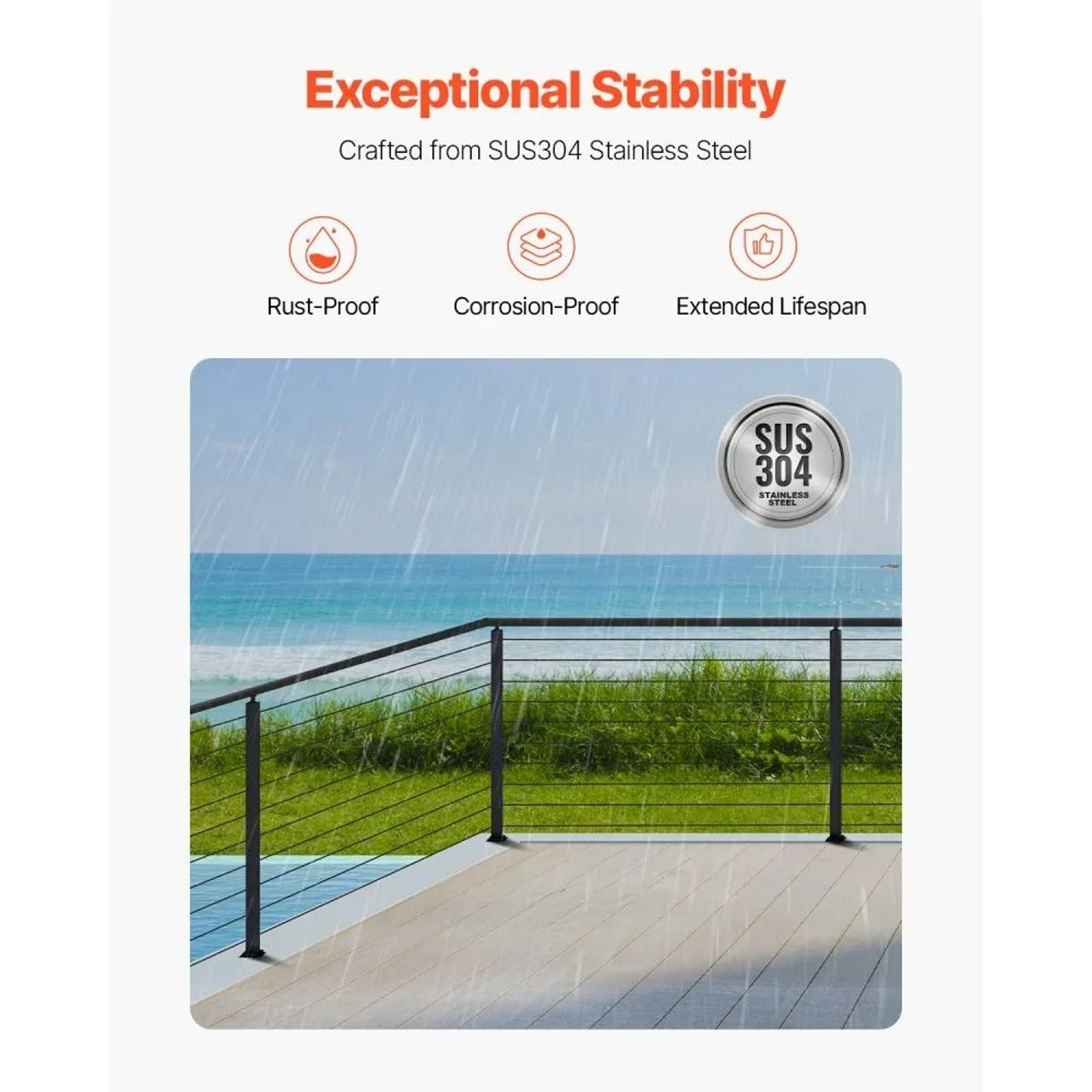 36 Inch Stainless Steel Cable Railing Post With L Shaped Holes For Deck And Stair Railings 4