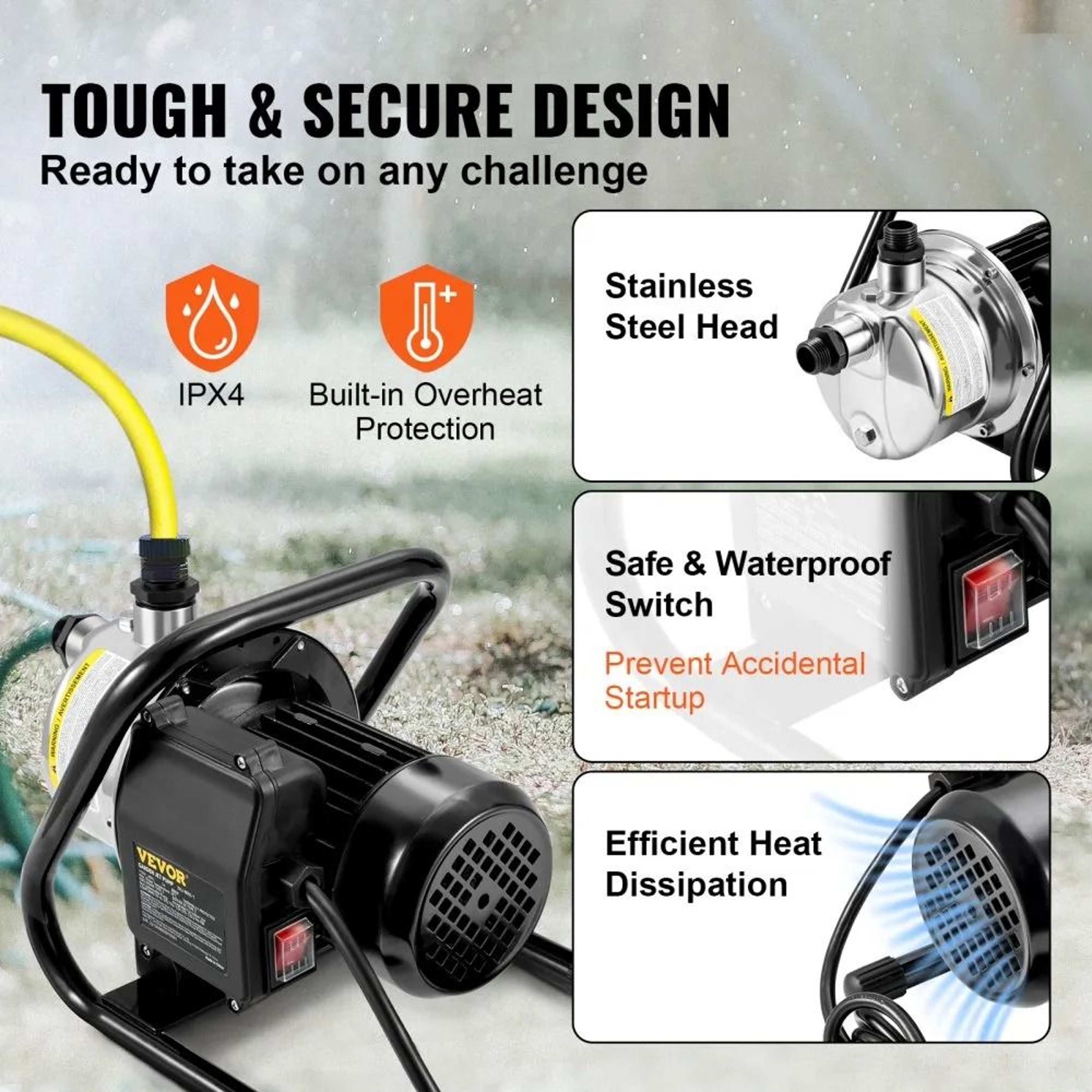 15HP Stainless Steel Shallow Well Pump 1200 GPH Portable Garden Irrigation Water Booster Pump 4