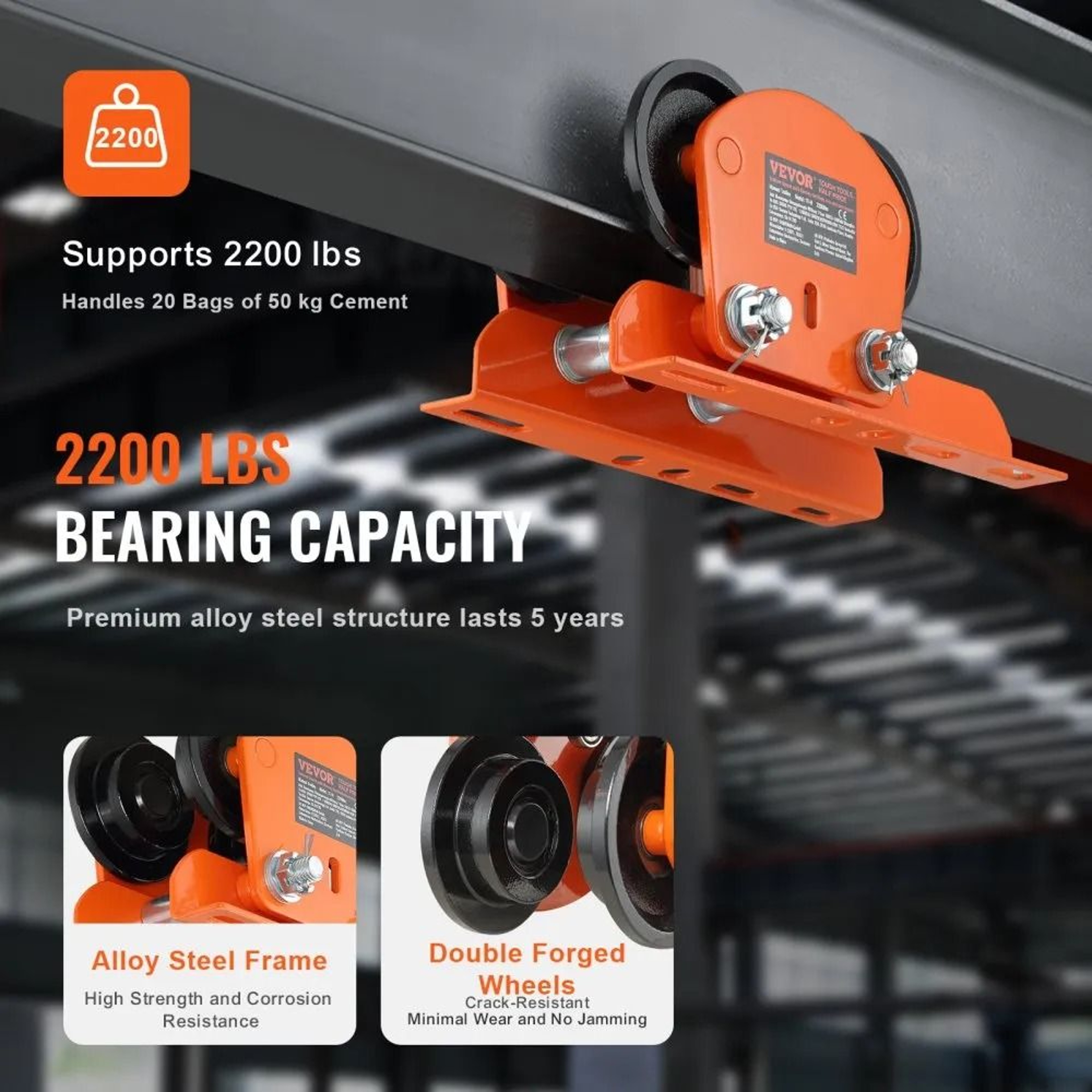 Electric Hoist Trolley 2200 Lbs Capacity Adjustable I Beam Trolley For Lifting Applications 2