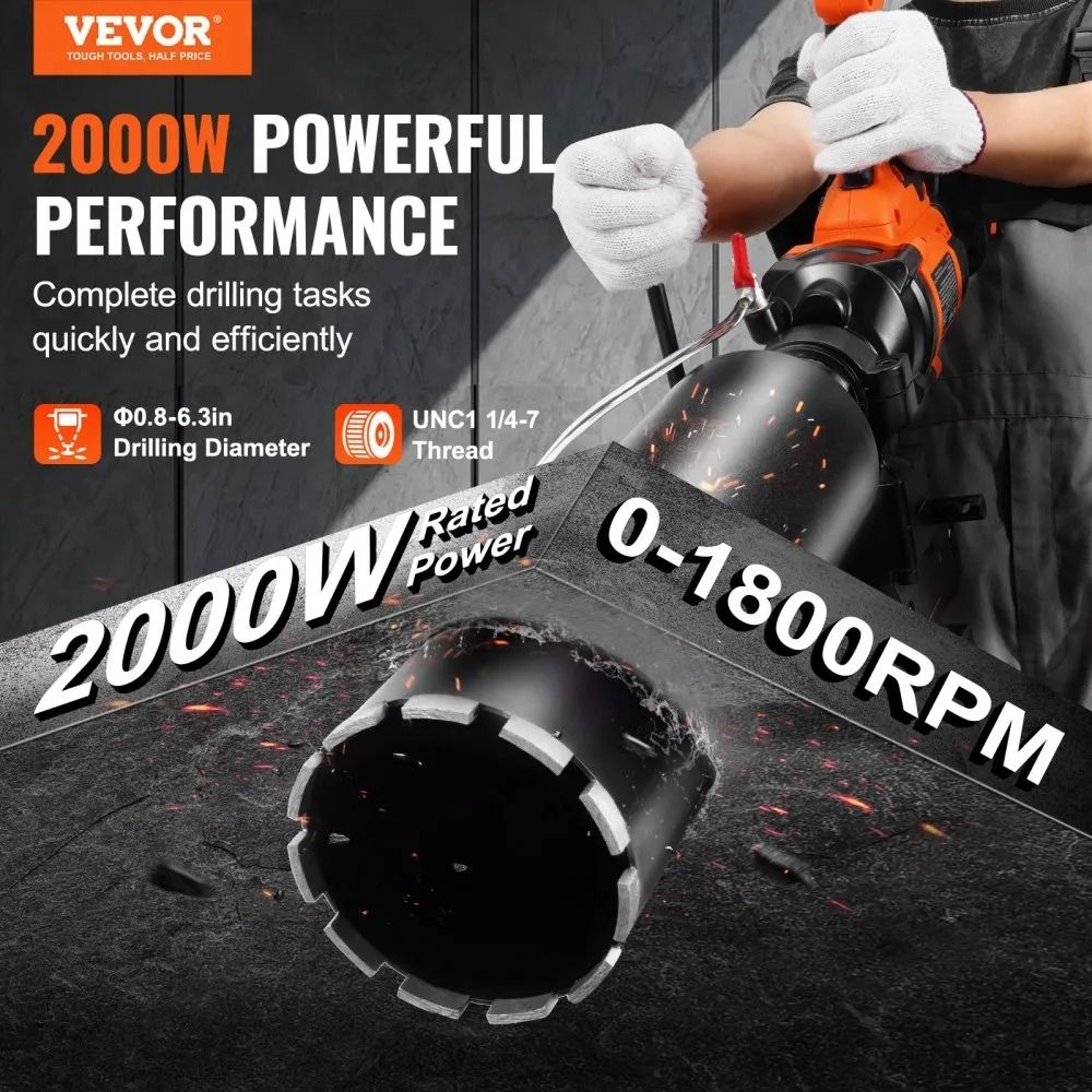 2000W Core Drill Machine With Stand For Concrete Brick And Marble 1