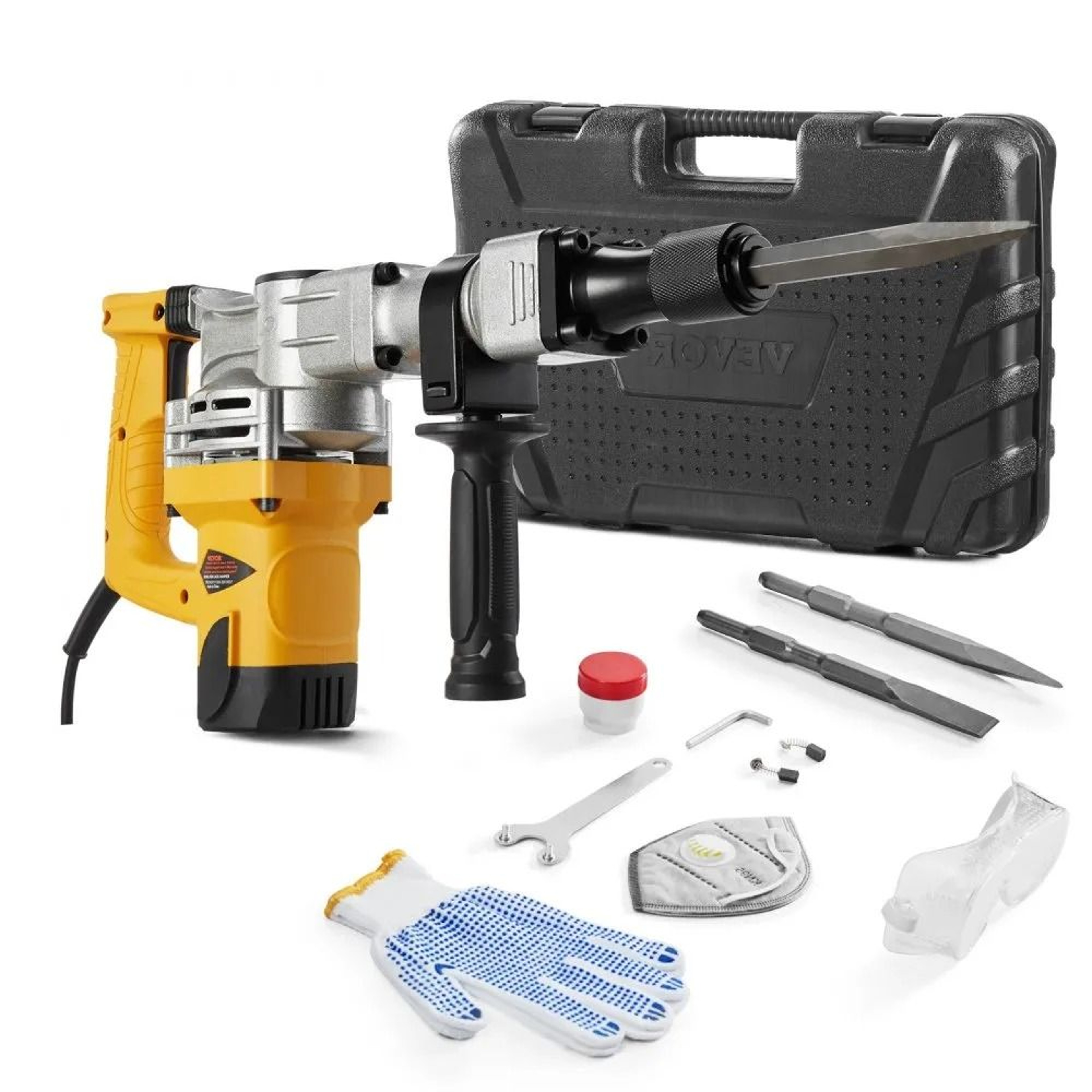 1400W Demolition Jack Hammer Electric Concrete Breaker With Chisels And Carry Case 10